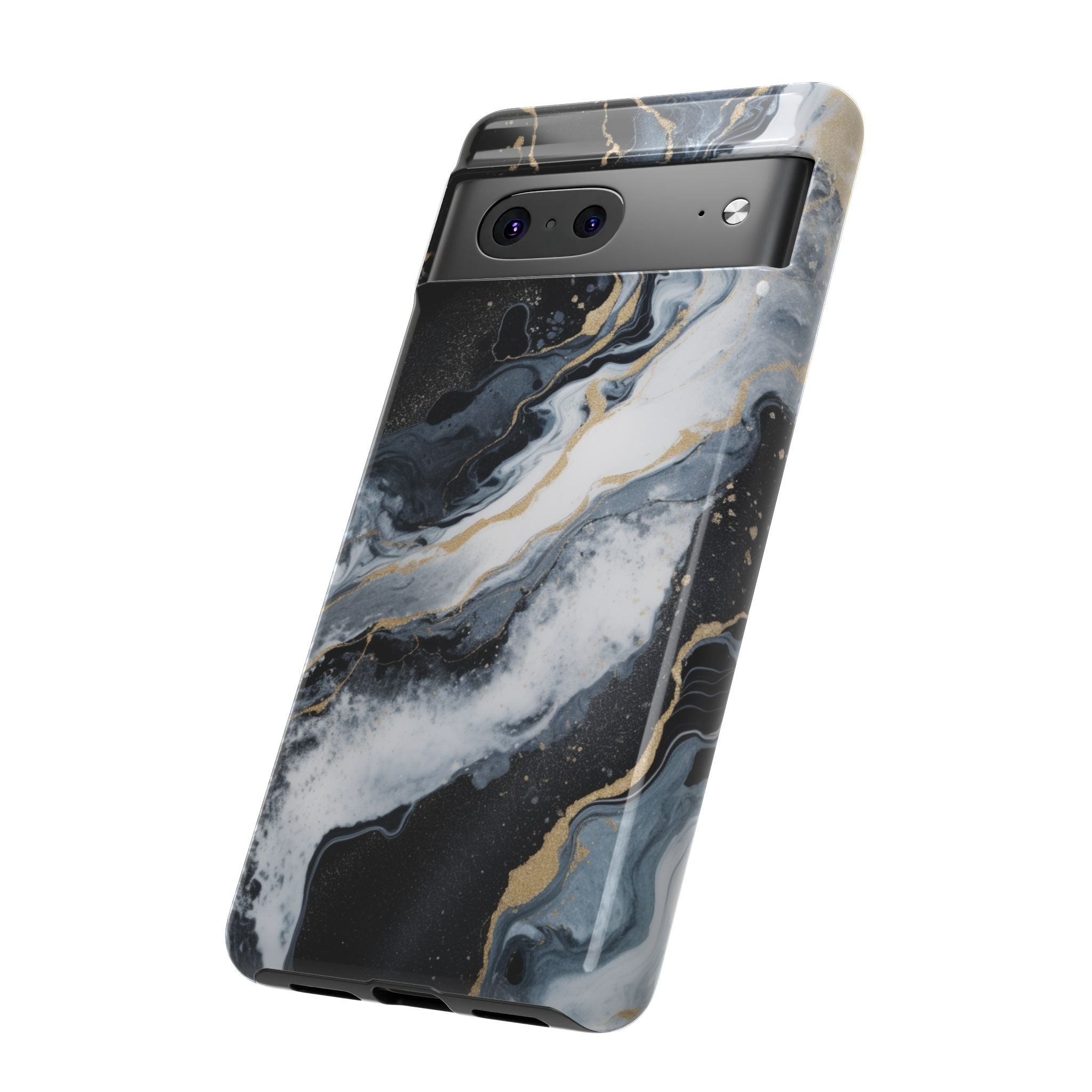 Celestial Marble Phone Case - Black & Gold Swirl Design