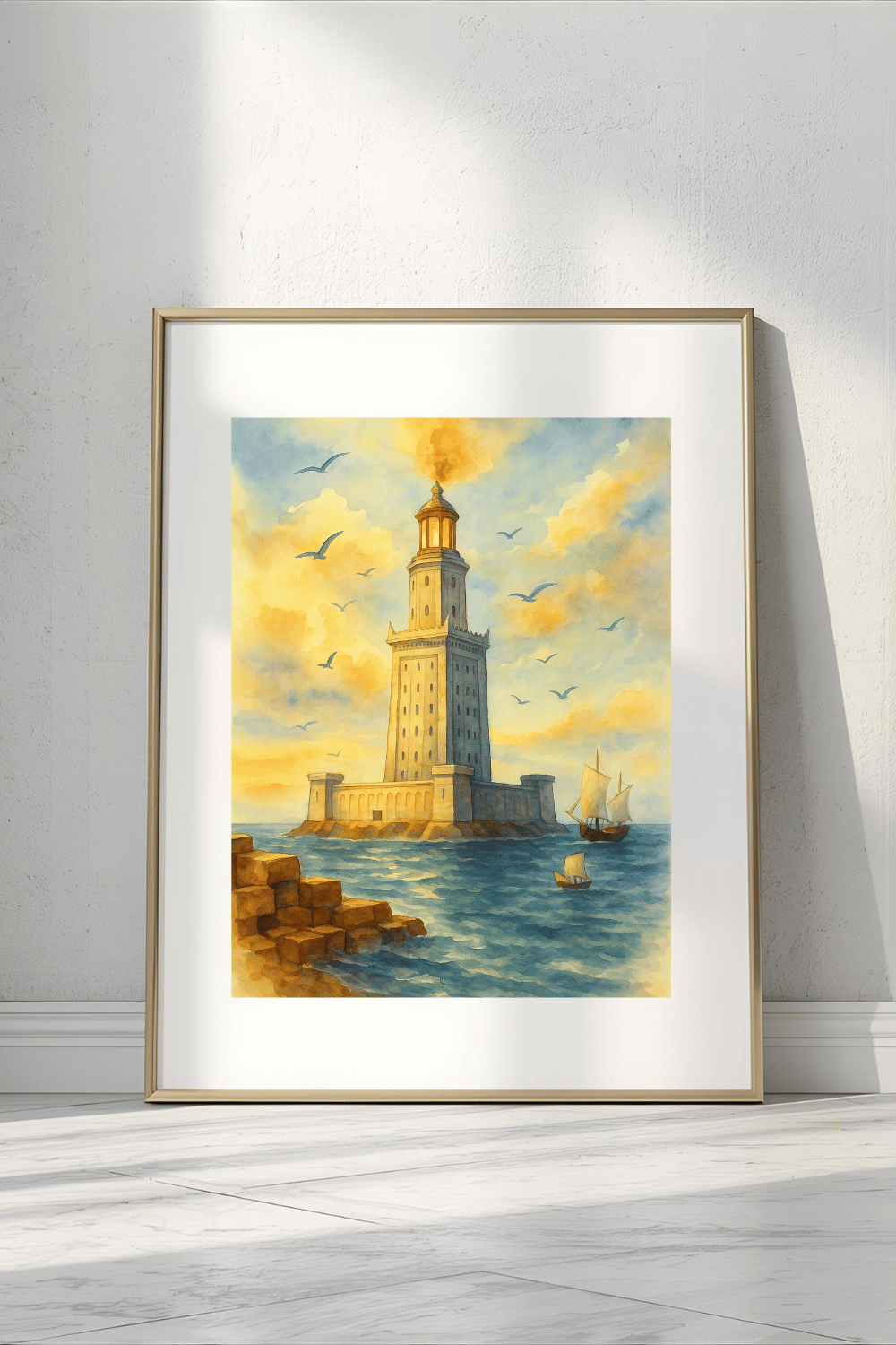 Lighthouse of Alexandria Watercolor Print: Pharos Wall Art
