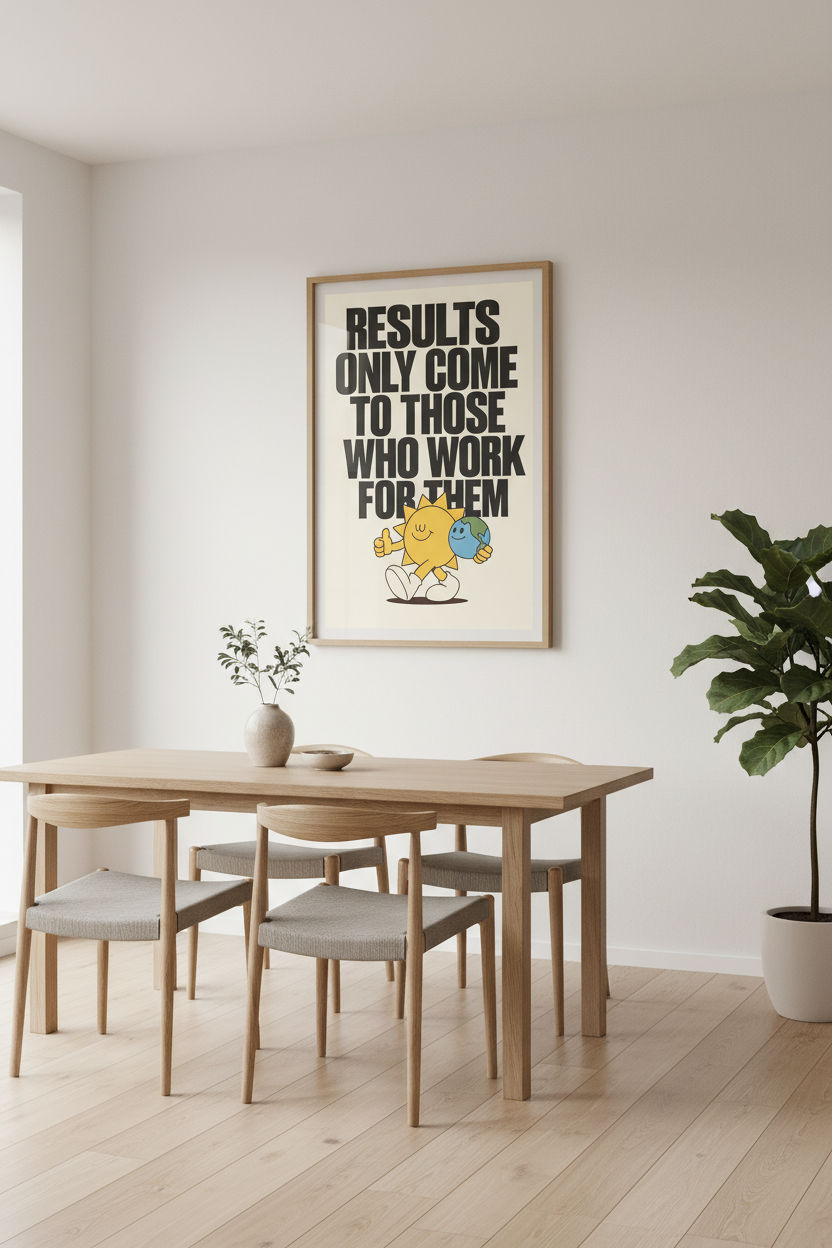Results Only Come - Sun & Earth Retro Motivational Art Print