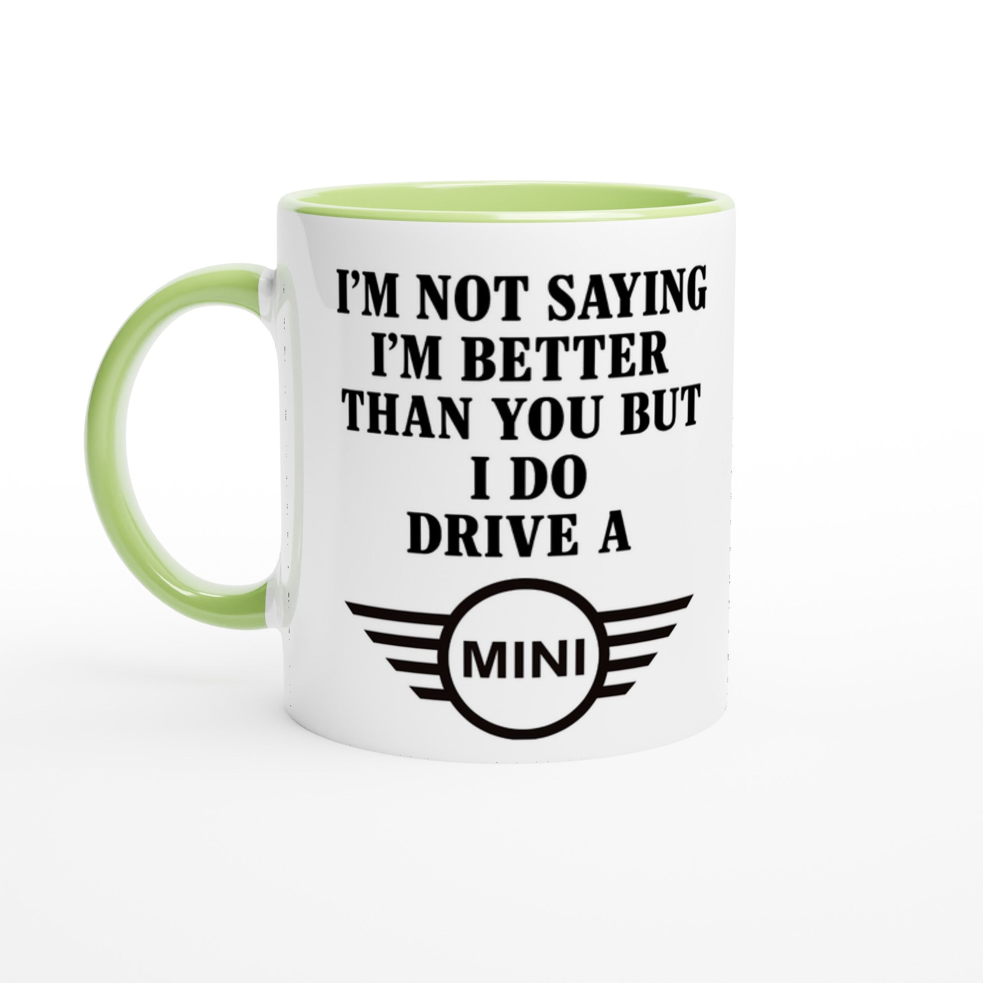 Funny Mini Mug - 11oz Car Driver Gift, Bold Statement Coffee Cup in multiple colors Ceramic Green