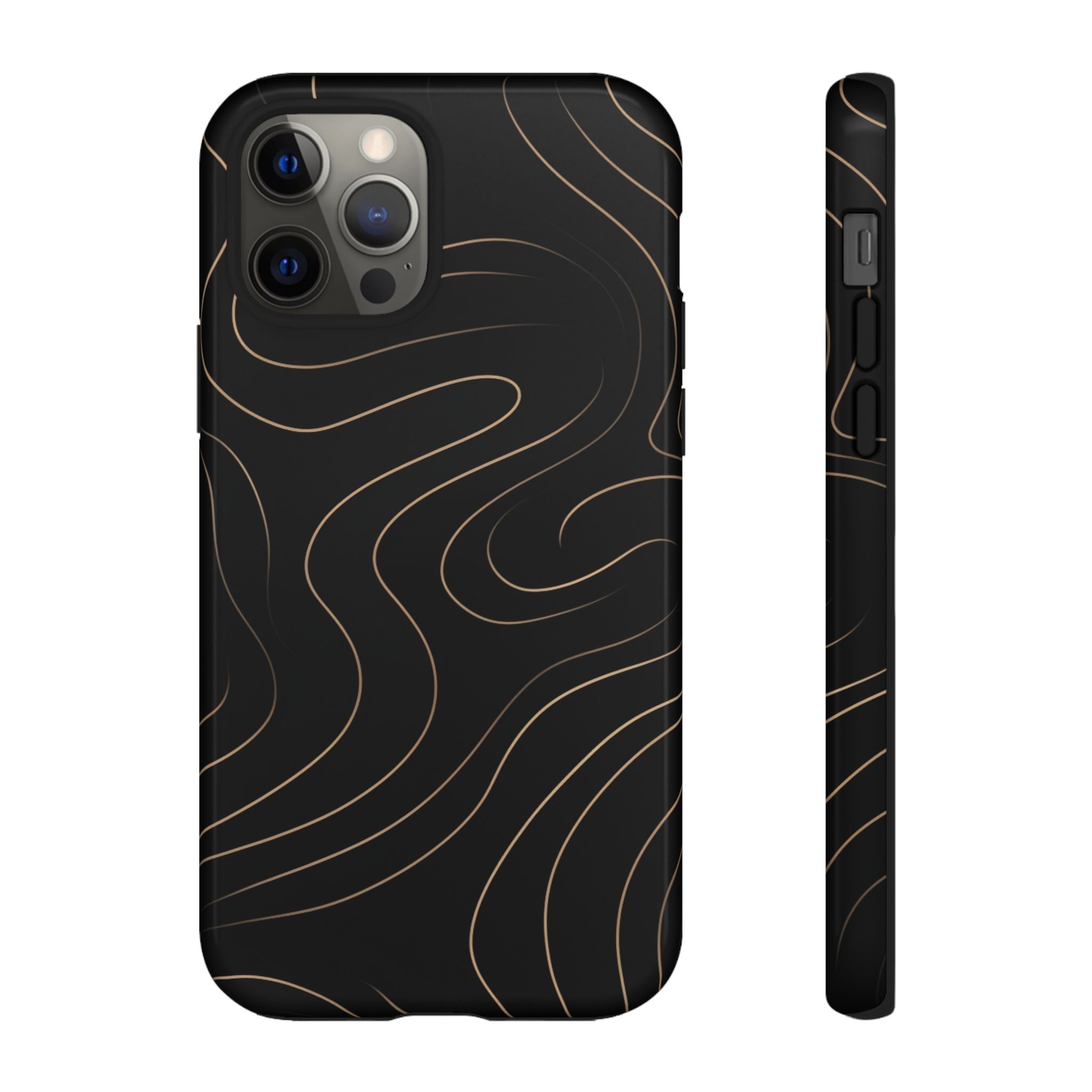 Noir Topograph - Black Minimalist Line Art Phone Case iPhone 12 Pro Glossy