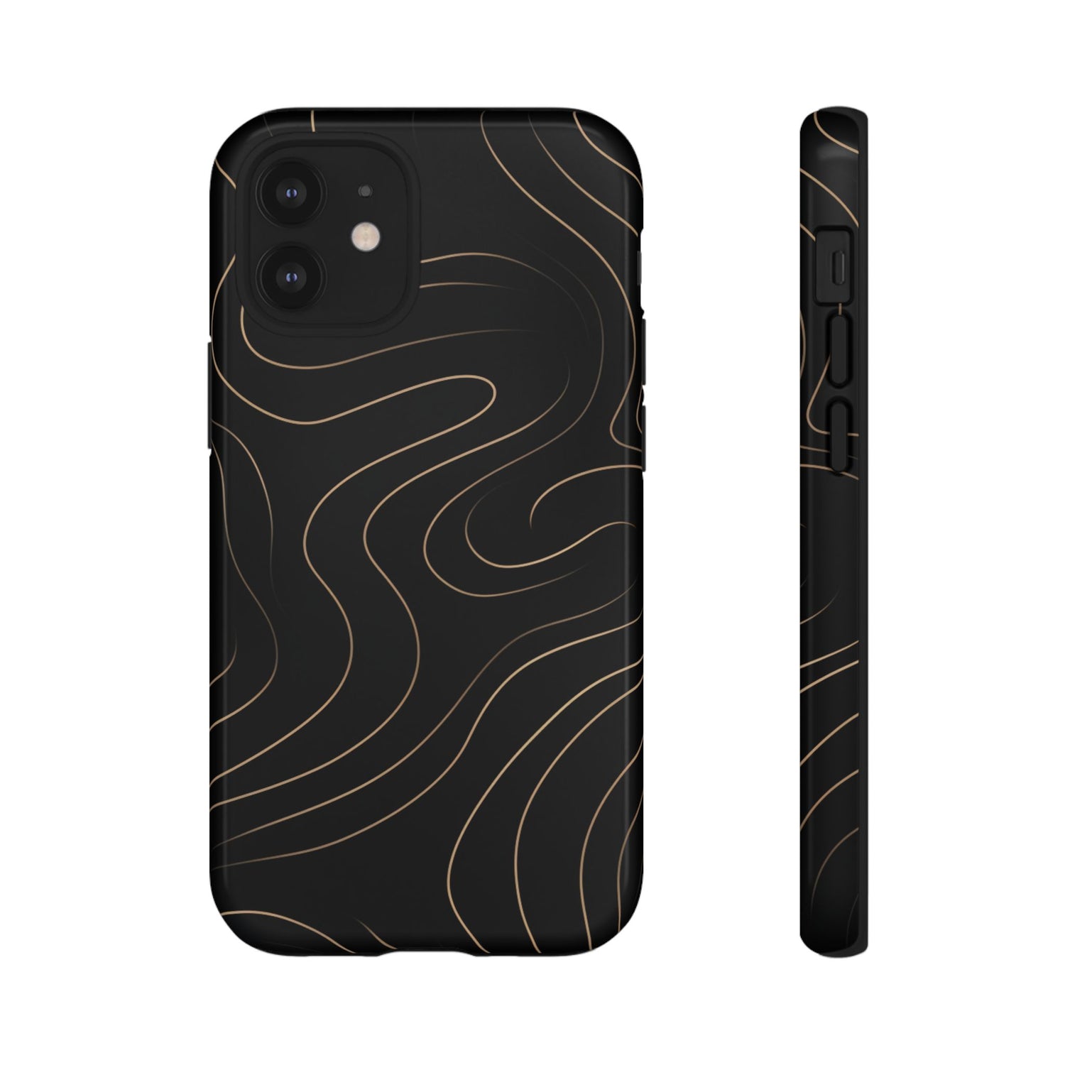 Noir Topograph - Black Minimalist Line Art Phone Case iPhone 12 Mini Glossy