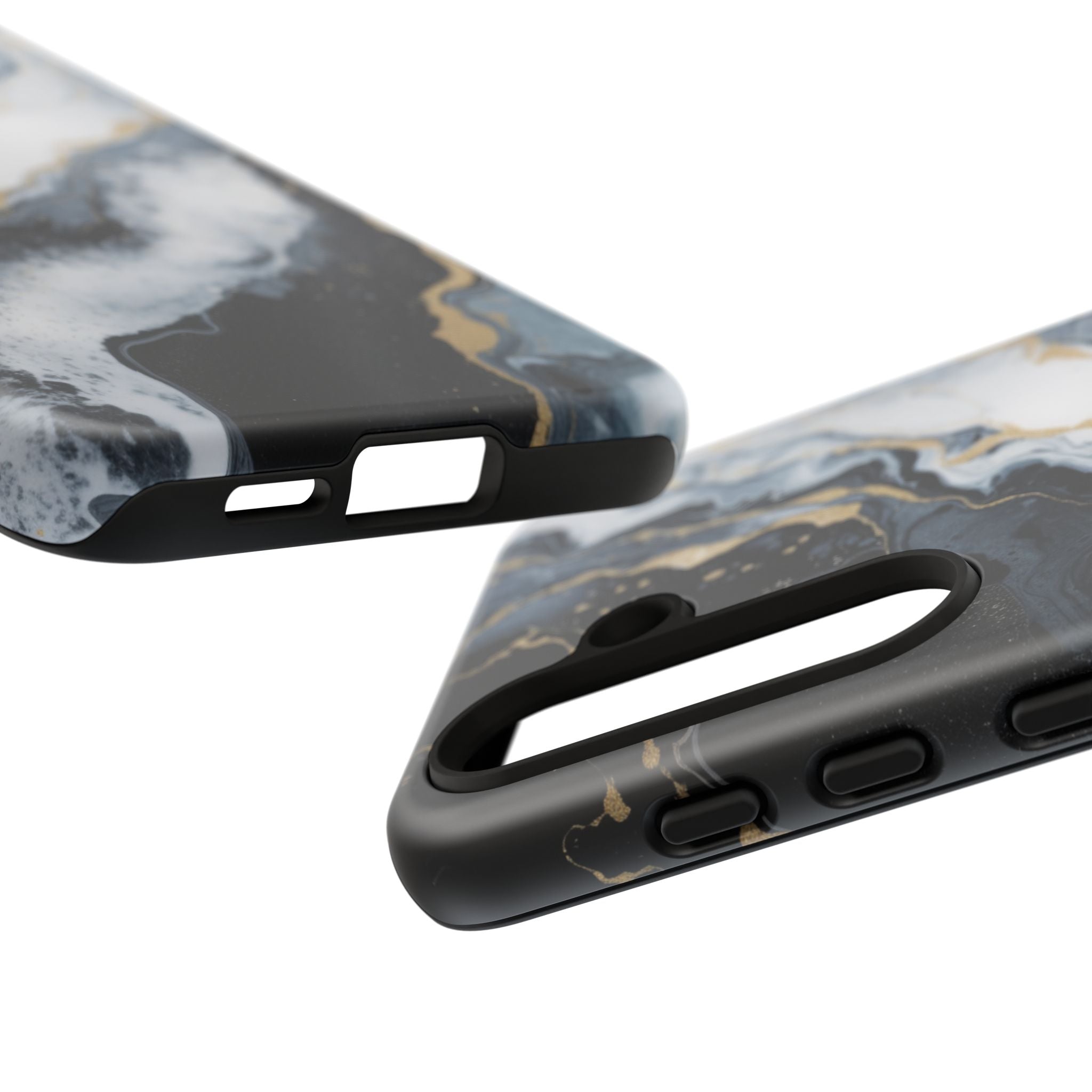 Celestial Marble Phone Case - Black & Gold Swirl Design
