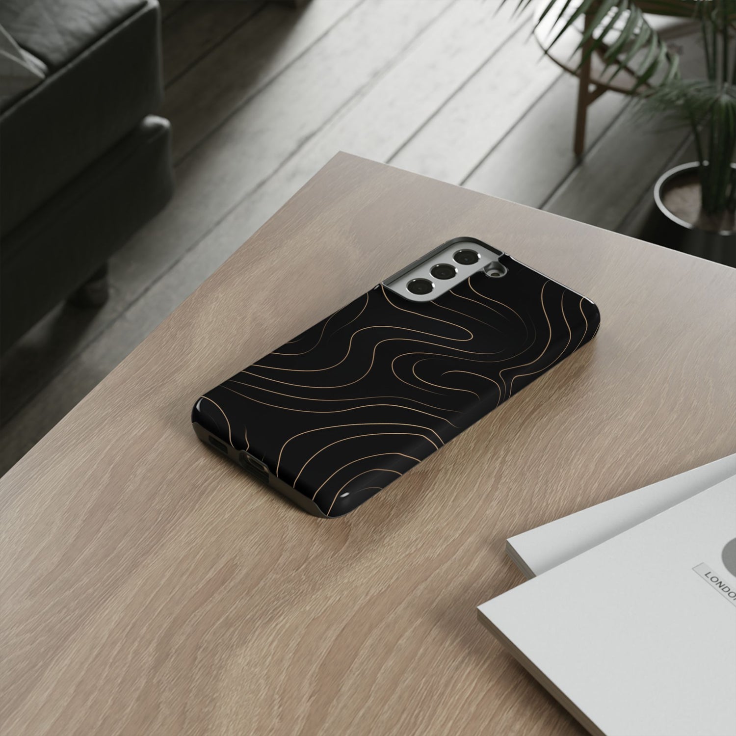 Noir Topograph - Black Minimalist Line Art Phone Case