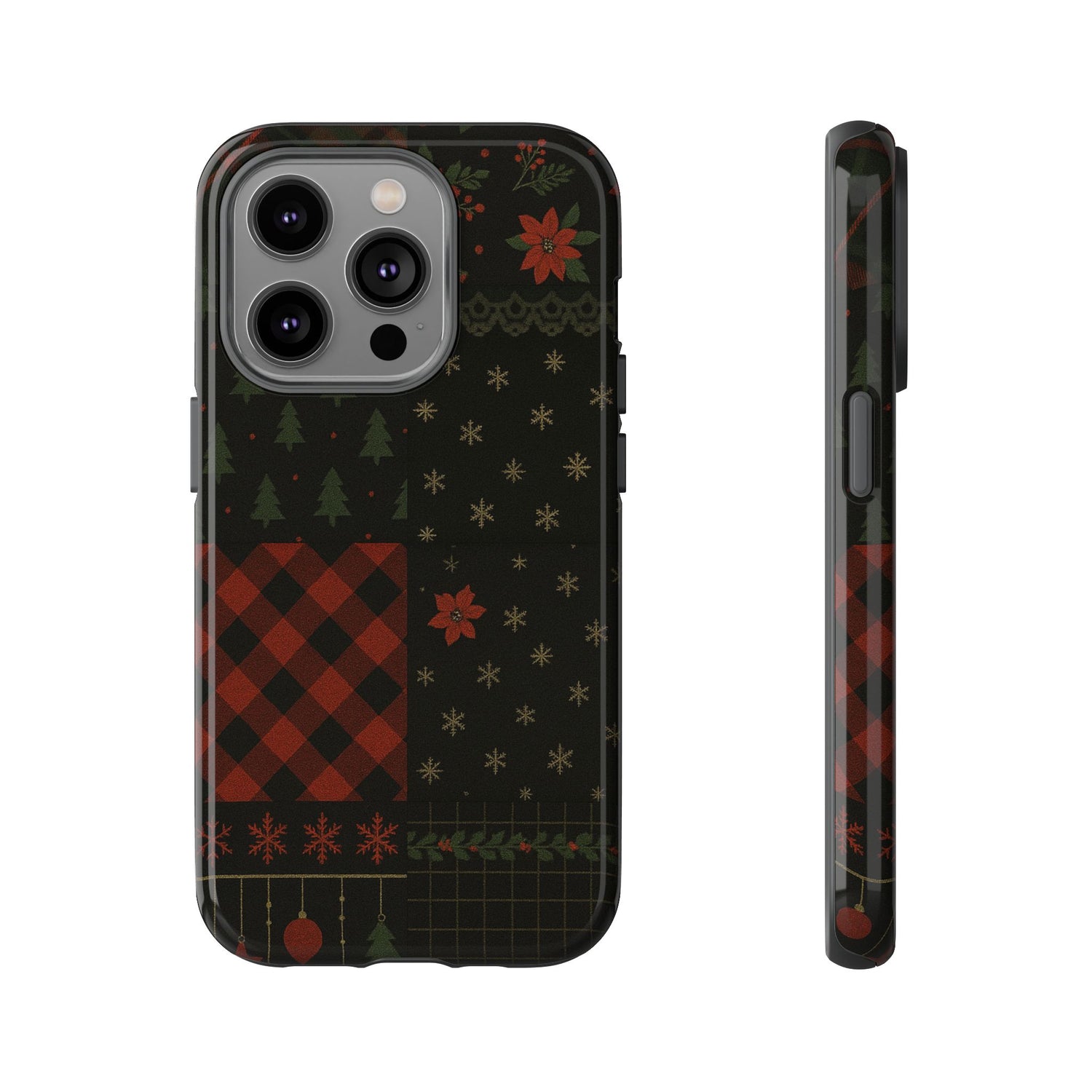 Black Festive Phone Case - Christmas Phone Cover - Tough Design iPhone 14 Pro Glossy