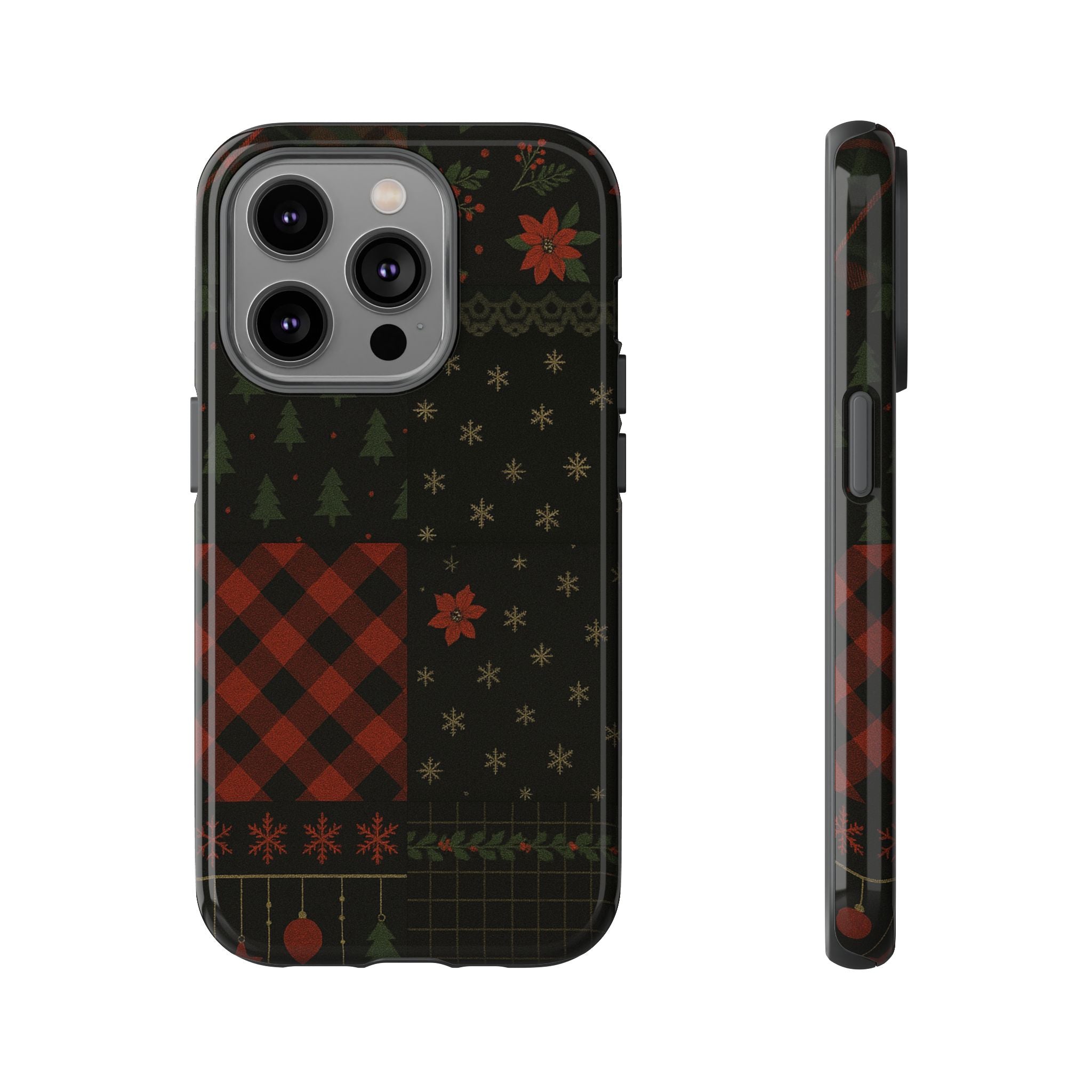 Black Festive Phone Case - Christmas Phone Cover - Tough Design iPhone 14 Pro Glossy