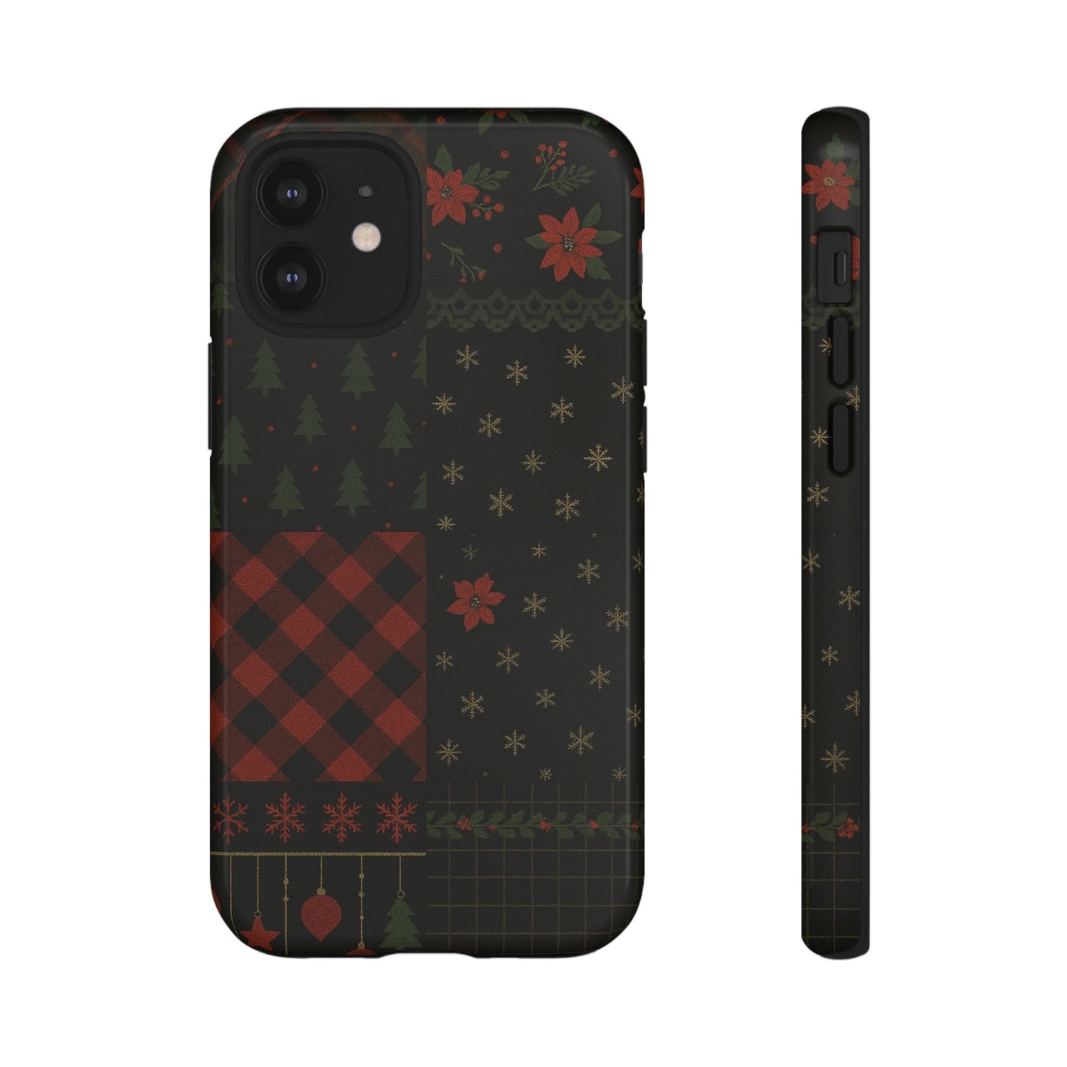 Black Festive Phone Case - Christmas Phone Cover - Tough Design iPhone 12 Mini Glossy