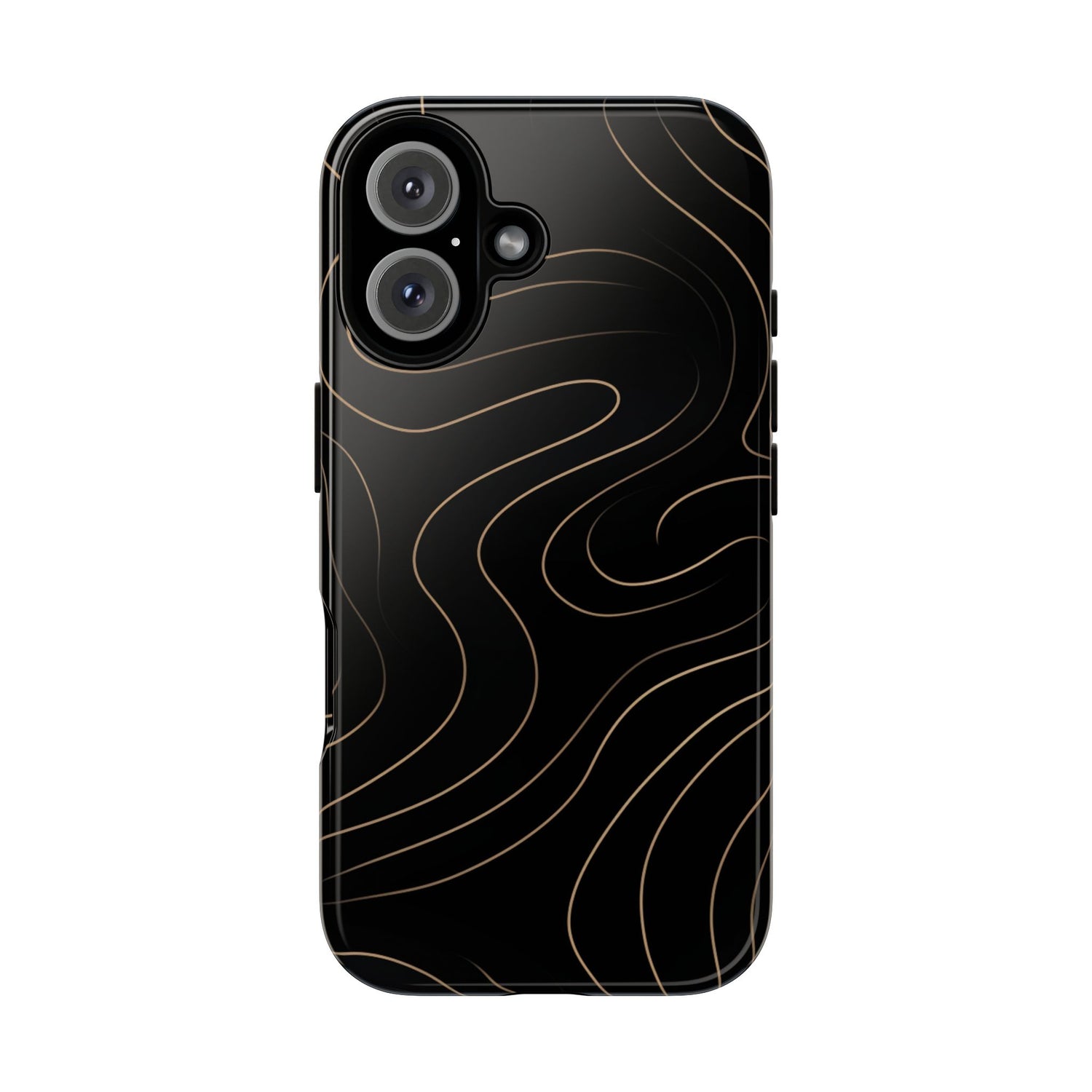 Noir Topograph - Black Minimalist Line Art Phone Case iPhone 16 Glossy