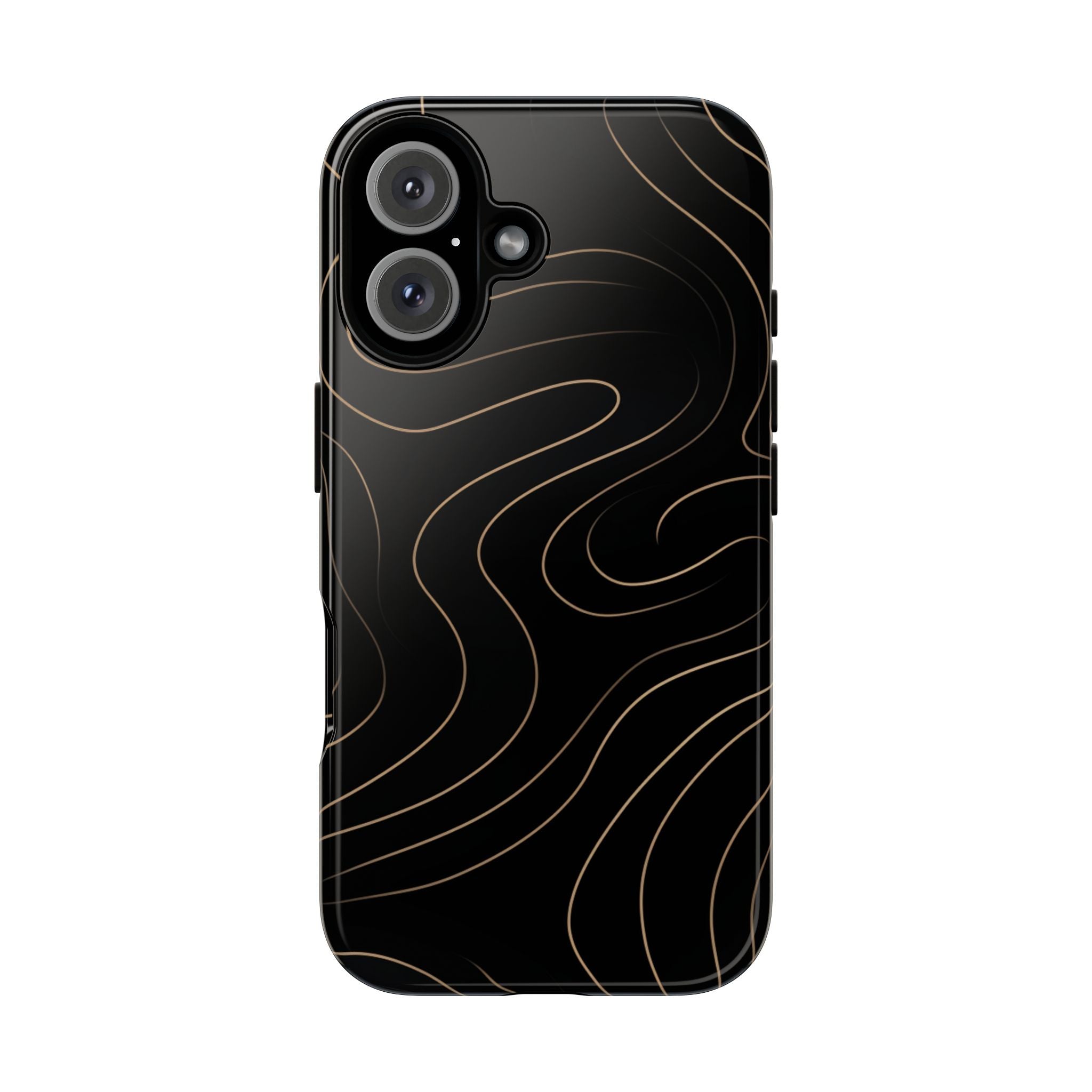 Noir Topograph - Black Minimalist Line Art Phone Case iPhone 16 Glossy