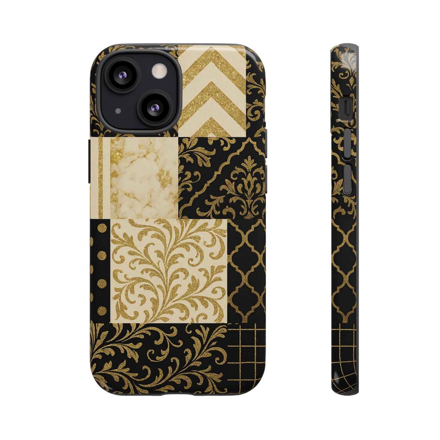 Phone Case, Luxury Black and Gold Festive Design for Christmas Gift, Holiday Decor, Tough Cases, Winter Celebration, Elegant iPhone Cover iPhone 13 Mini Glossy