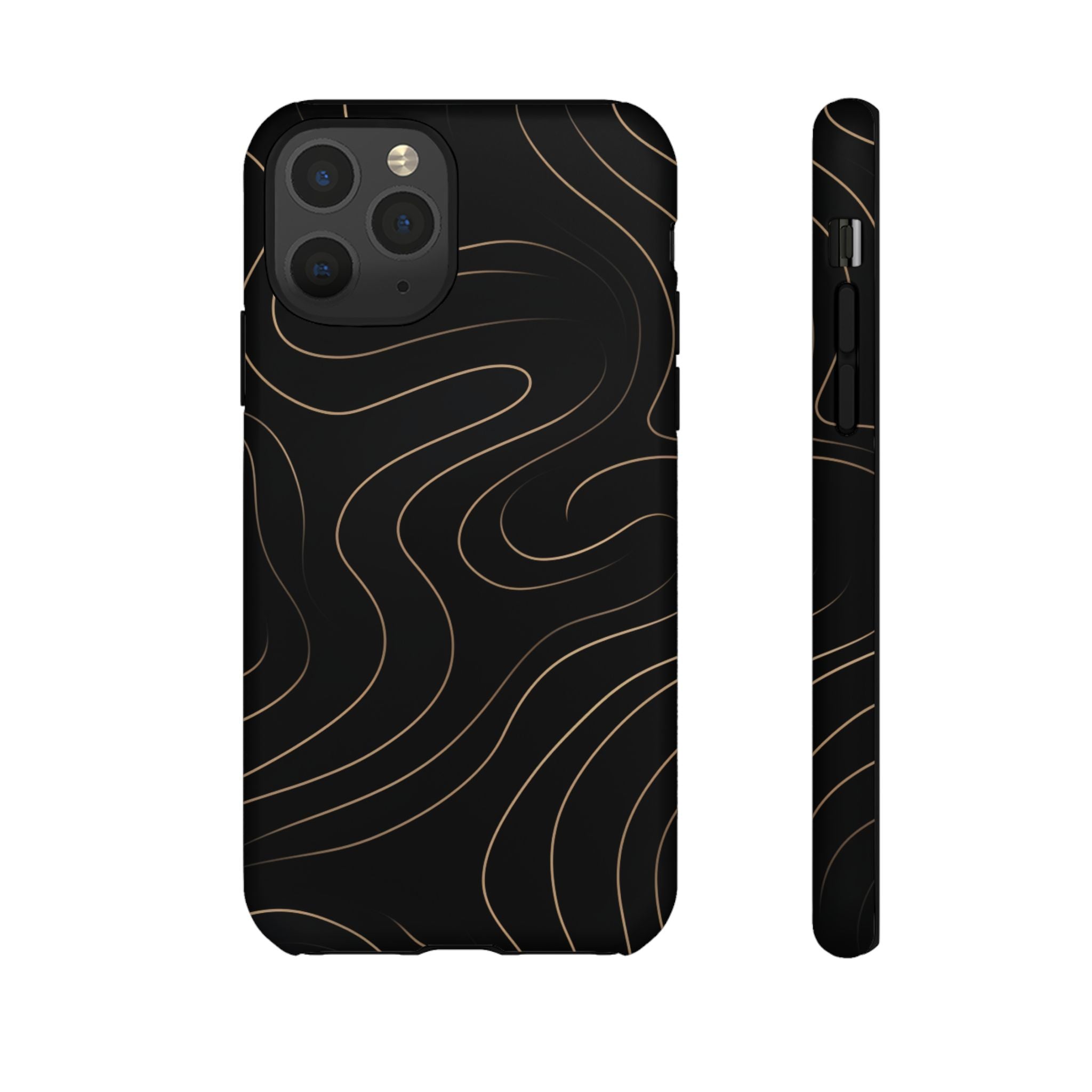 Noir Topograph - Black Minimalist Line Art Phone Case iPhone 11 Pro Matte