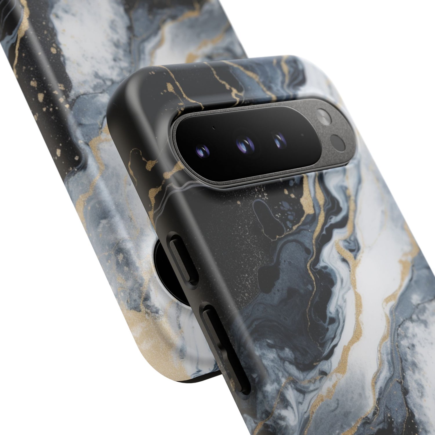Celestial Marble Phone Case - Black & Gold Swirl Design