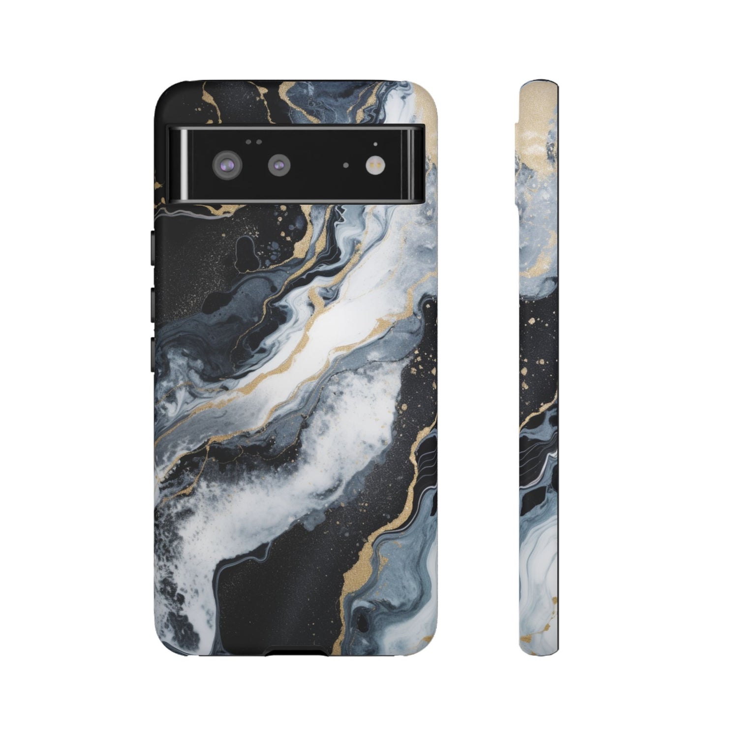 Celestial Marble Phone Case - Black & Gold Swirl Design Google Pixel 6 Matte