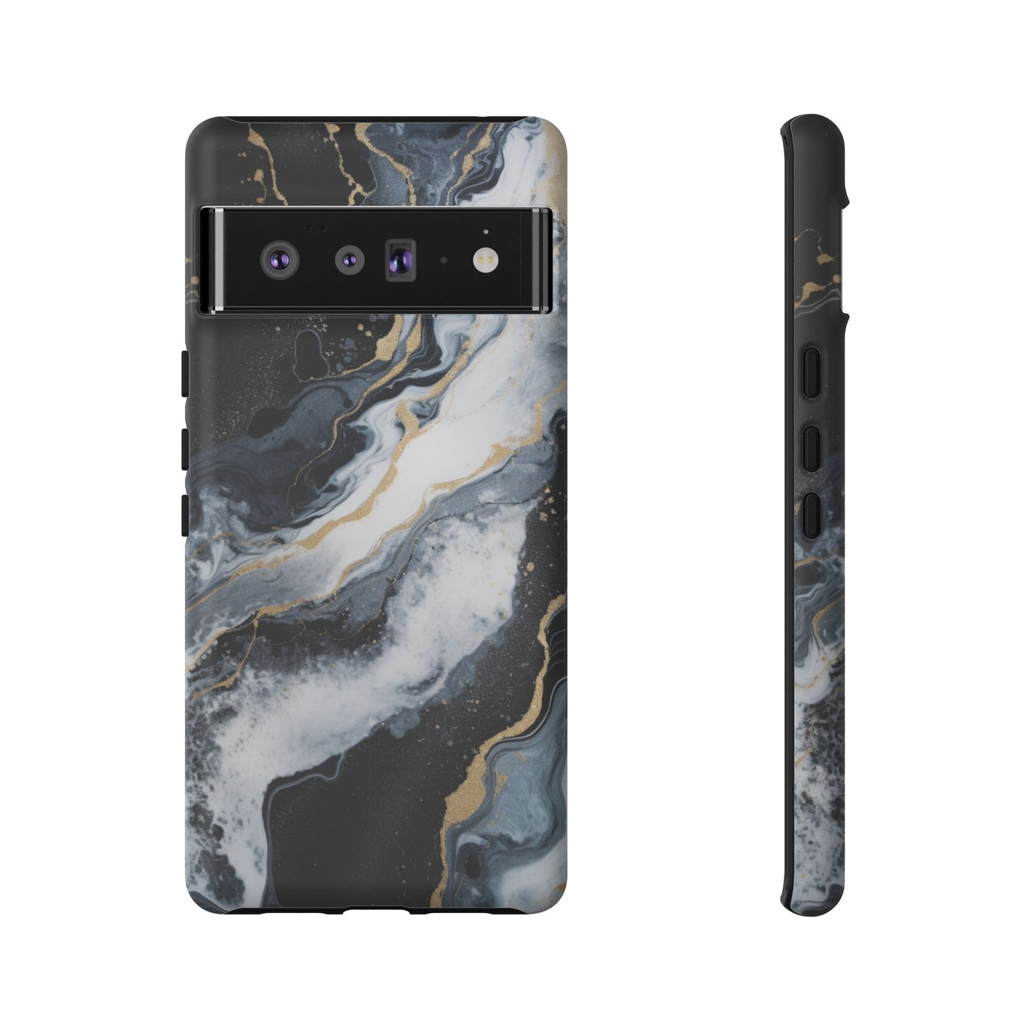Celestial Marble Phone Case - Black & Gold Swirl Design Google Pixel 6 Pro Matte