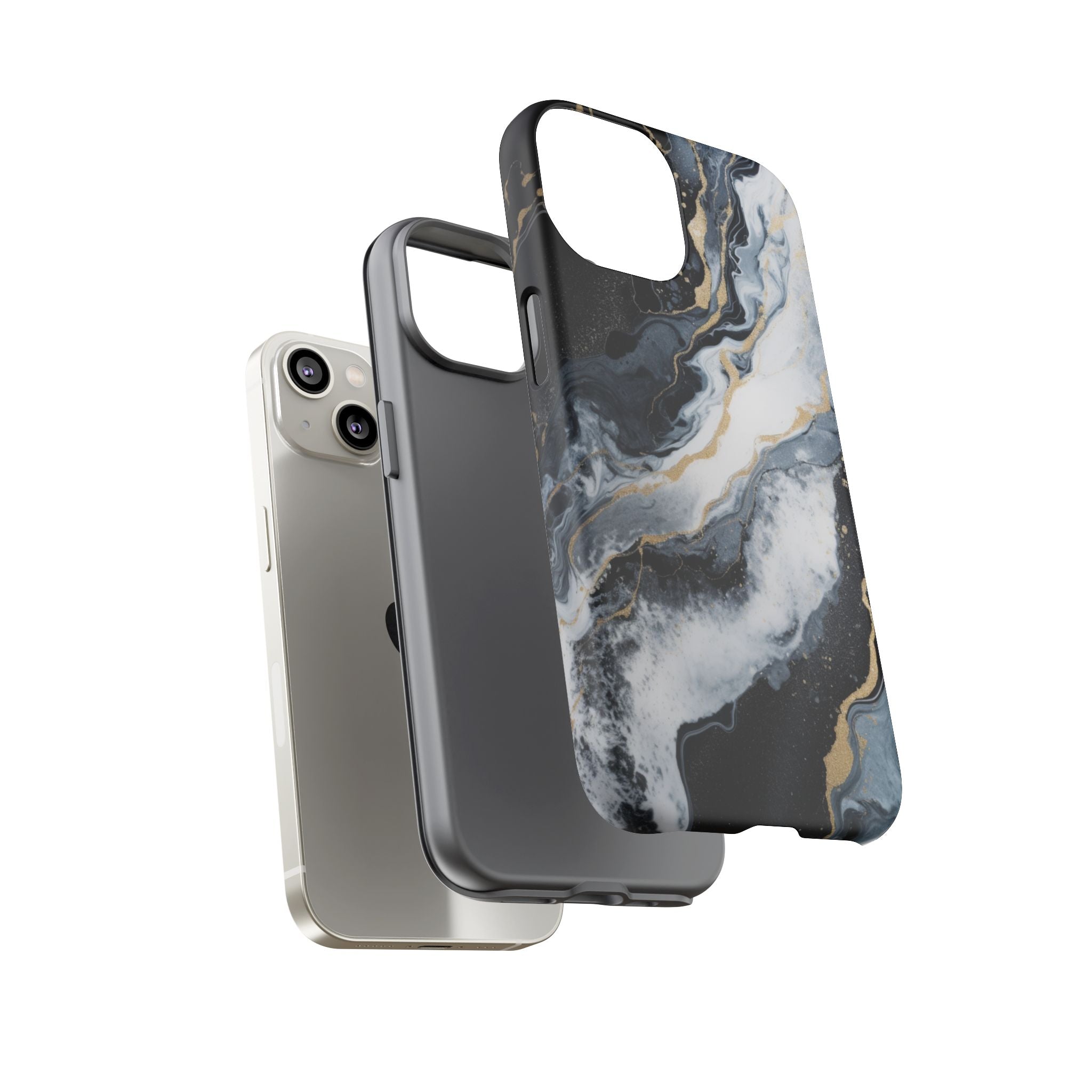 Celestial Marble Phone Case - Black & Gold Swirl Design