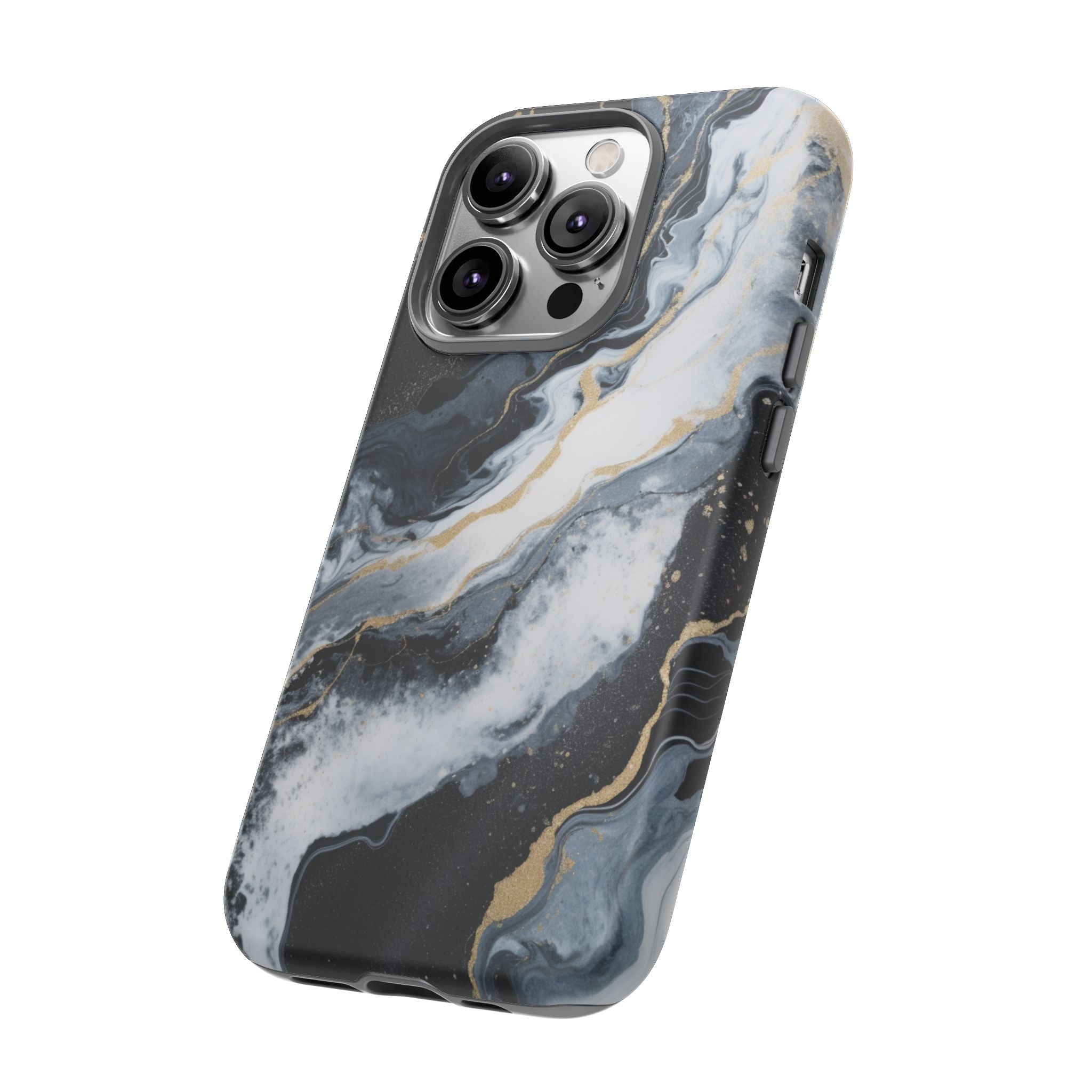 Celestial Marble Phone Case - Black & Gold Swirl Design