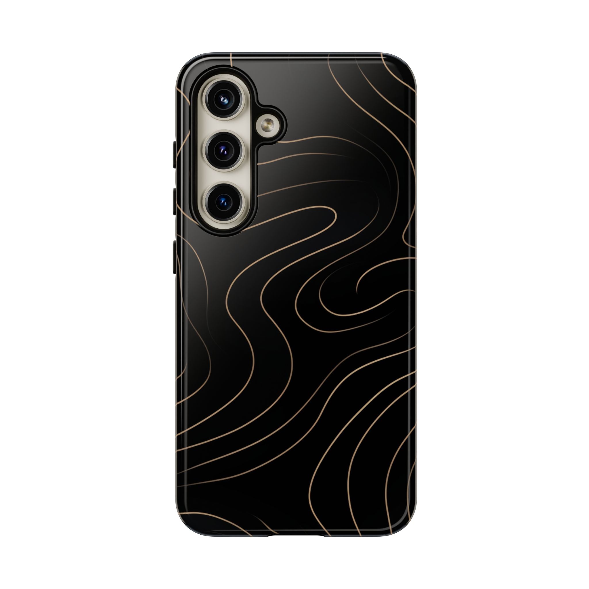 Noir Topograph - Black Minimalist Line Art Phone Case Samsung Galaxy S24 Glossy