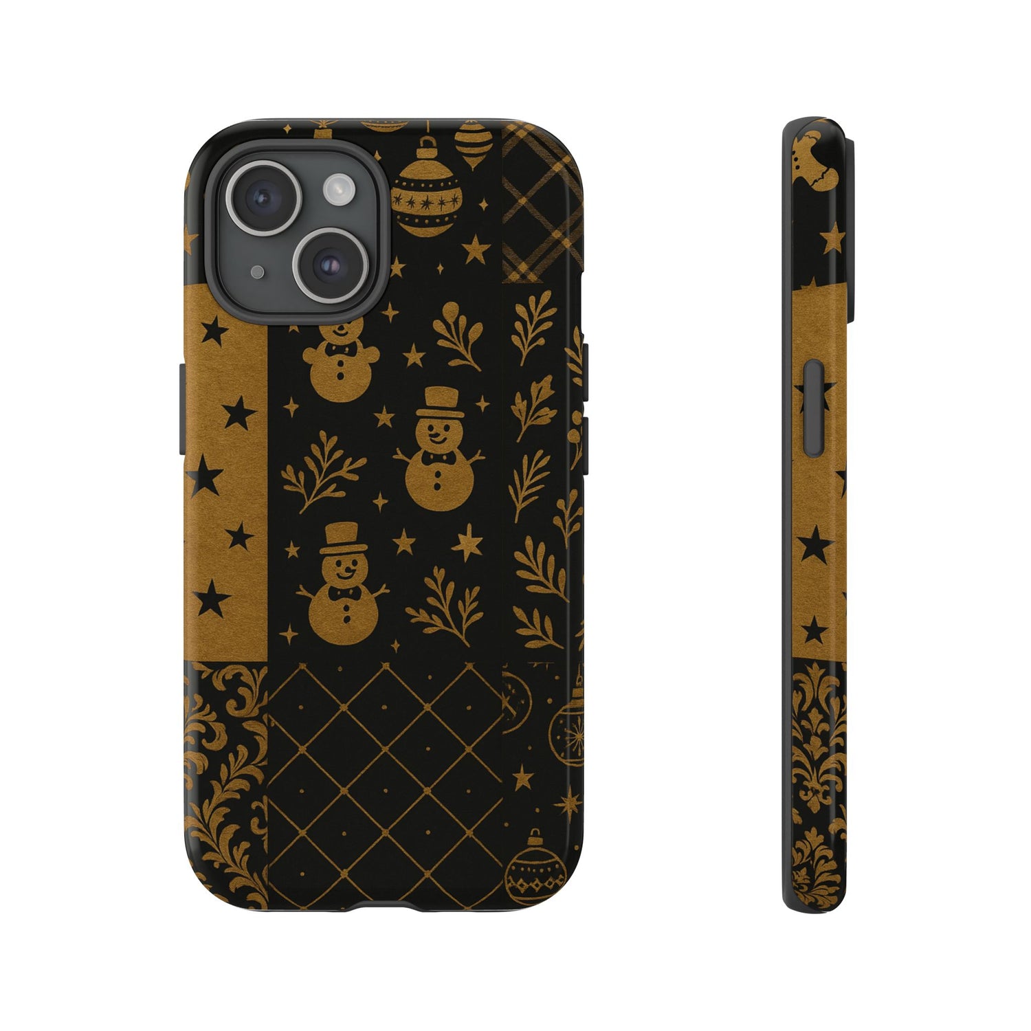 Black Festive Phone Case | Christmas Gift | Holiday Decor | Snowman Design | Tough Cases | Winter Celebration iPhone 15 Glossy