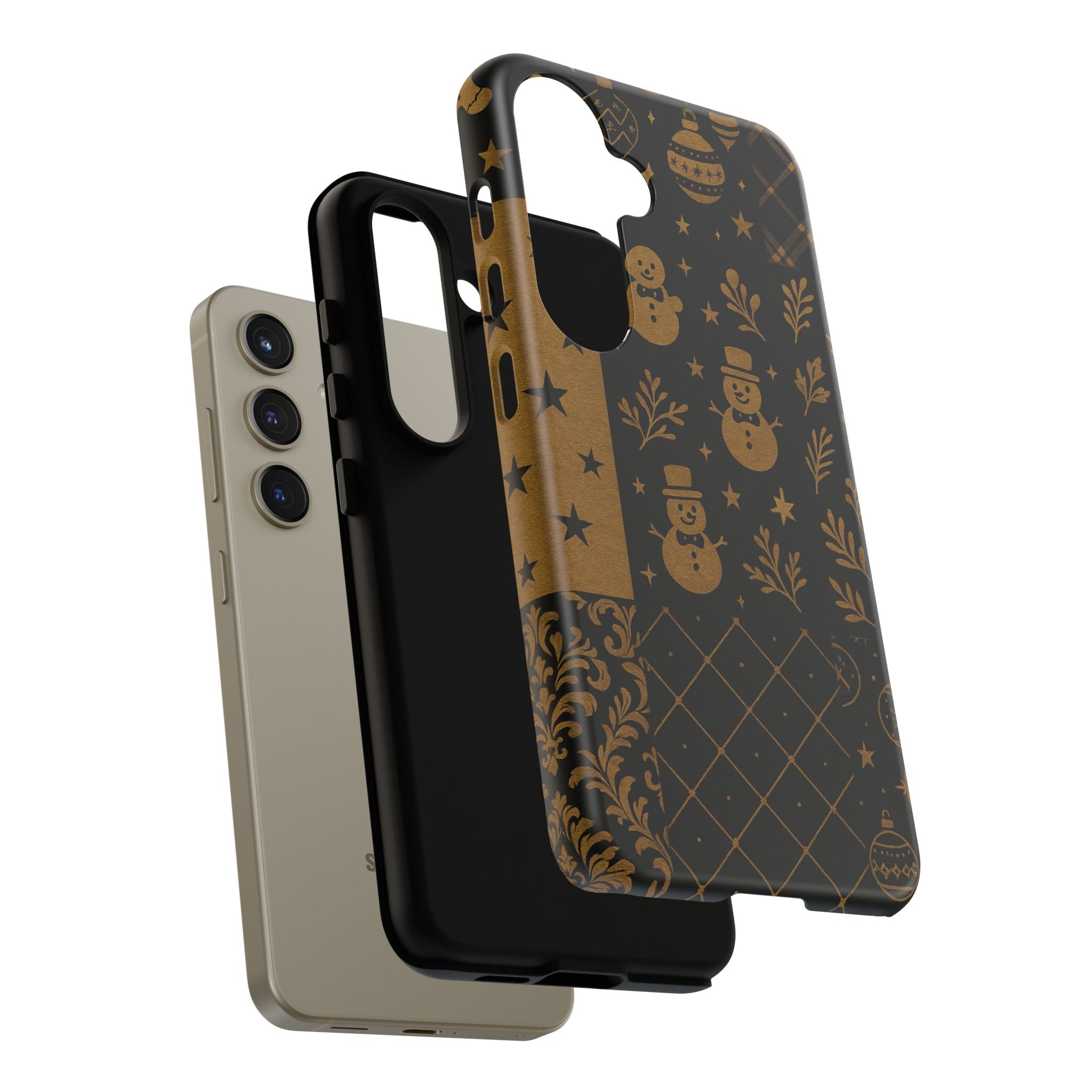 Black Festive Phone Case | Christmas Gift | Holiday Decor | Snowman Design | Tough Cases | Winter Celebration