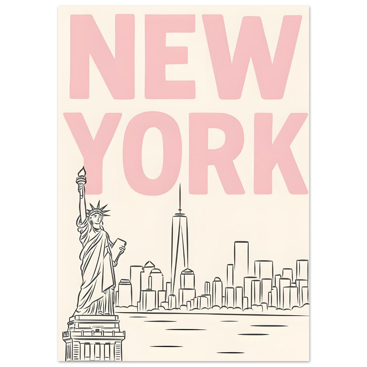 Preppy NYC Skyline Print - Pink Minimalist Wall Art for Girly Dorm - Girly Dorm Room A3 (29.7 x 42 cm)