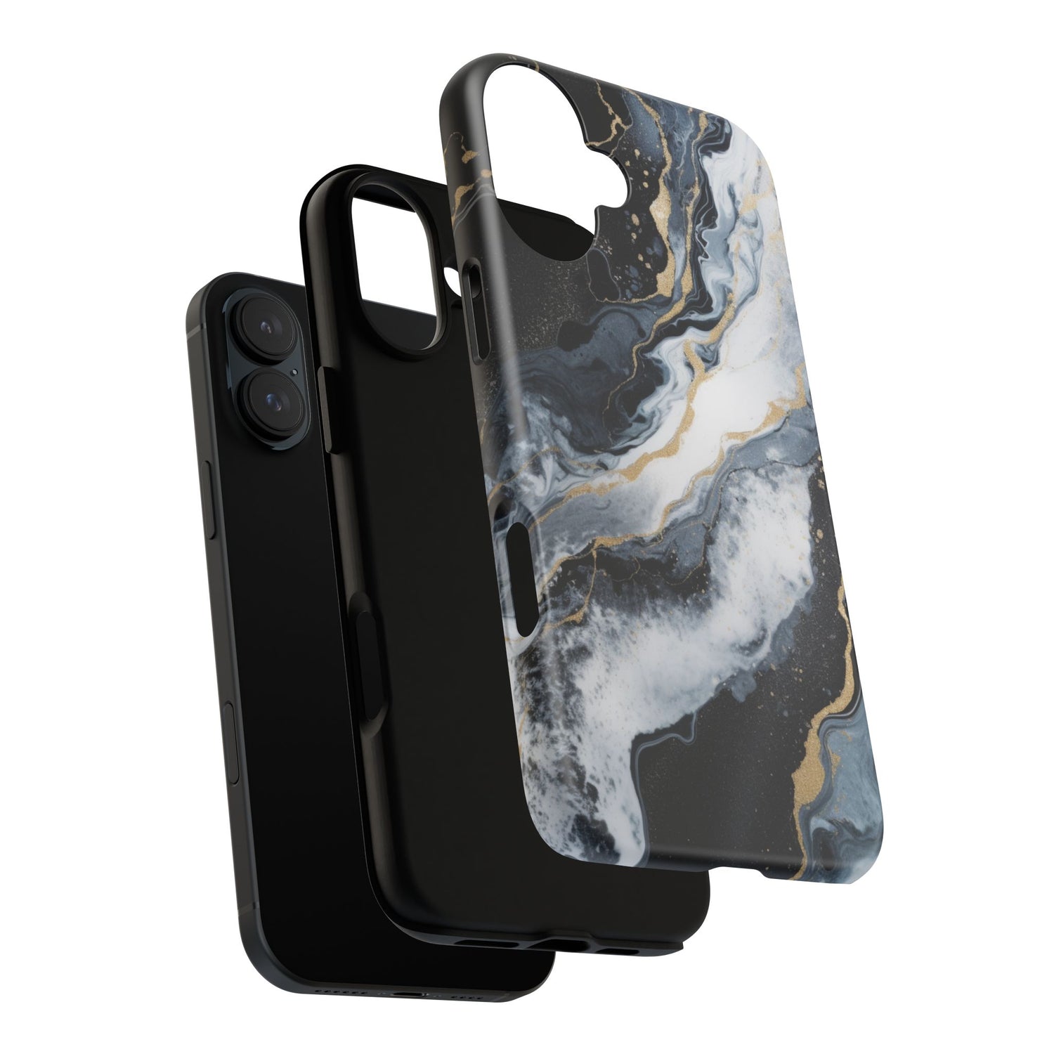 Celestial Marble Phone Case - Black & Gold Swirl Design