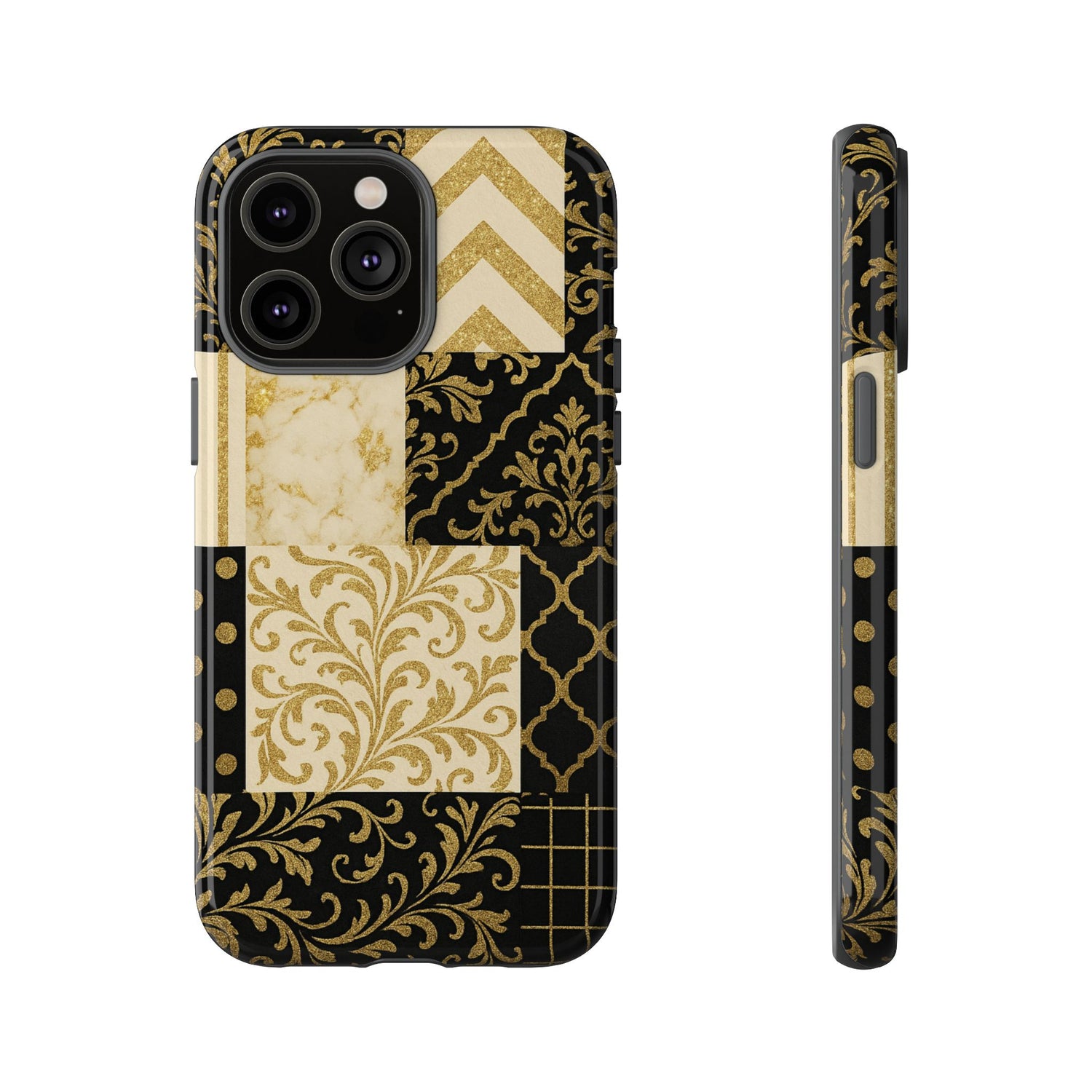 Phone Case, Luxury Black and Gold Festive Design for Christmas Gift, Holiday Decor, Tough Cases, Winter Celebration, Elegant iPhone Cover iPhone 14 Pro Max Glossy