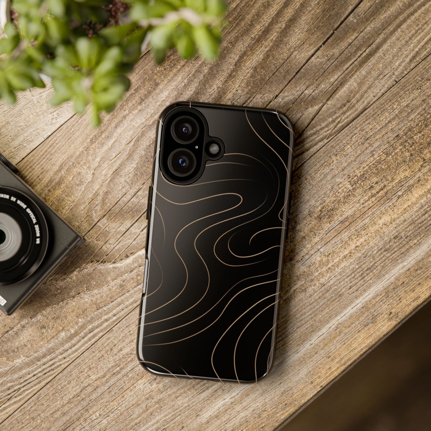 Noir Topograph - Black Minimalist Line Art Phone Case