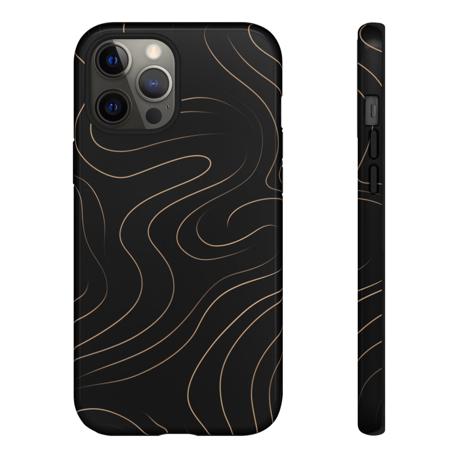 Noir Topograph - Black Minimalist Line Art Phone Case iPhone 12 Pro Max Glossy