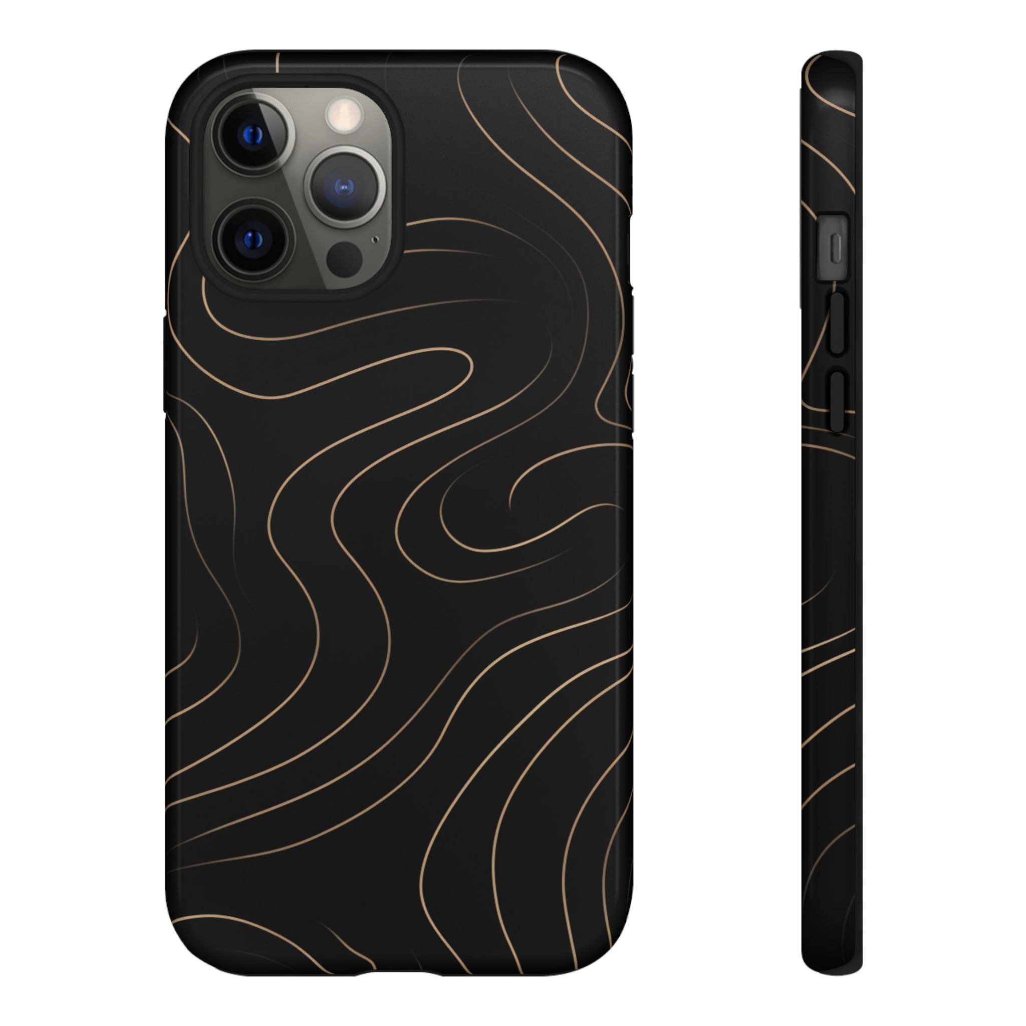 Noir Topograph - Black Minimalist Line Art Phone Case iPhone 12 Pro Max Glossy