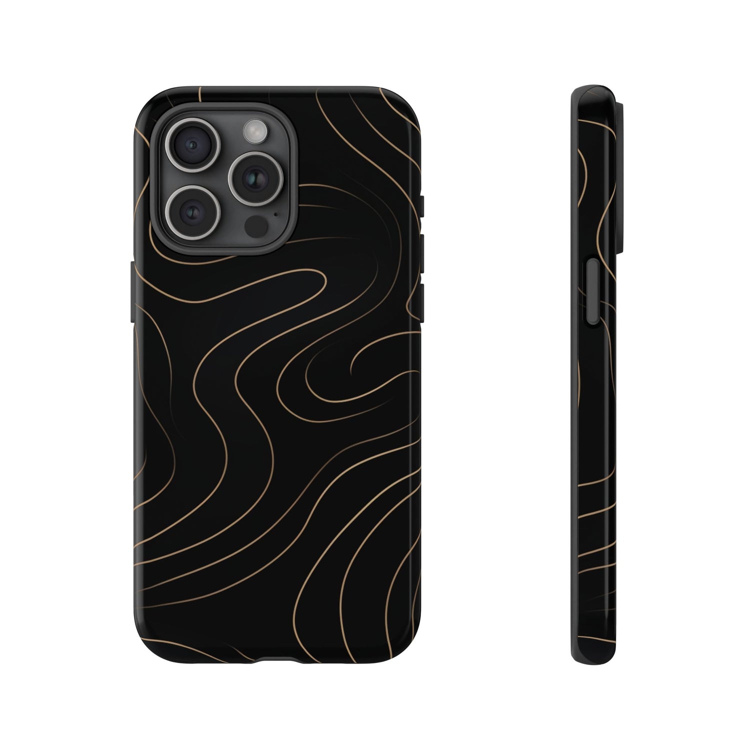 Noir Topograph - Black Minimalist Line Art Phone Case iPhone 15 Pro Max Glossy