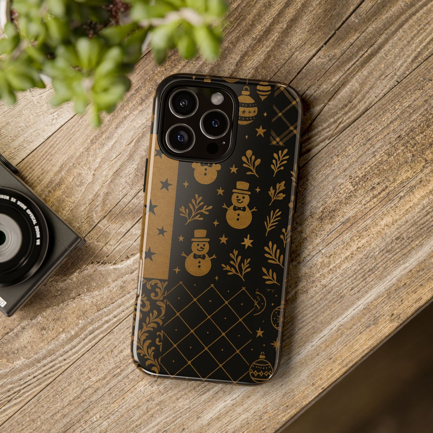 Black Festive Phone Case | Christmas Gift | Holiday Decor | Snowman Design | Tough Cases | Winter Celebration
