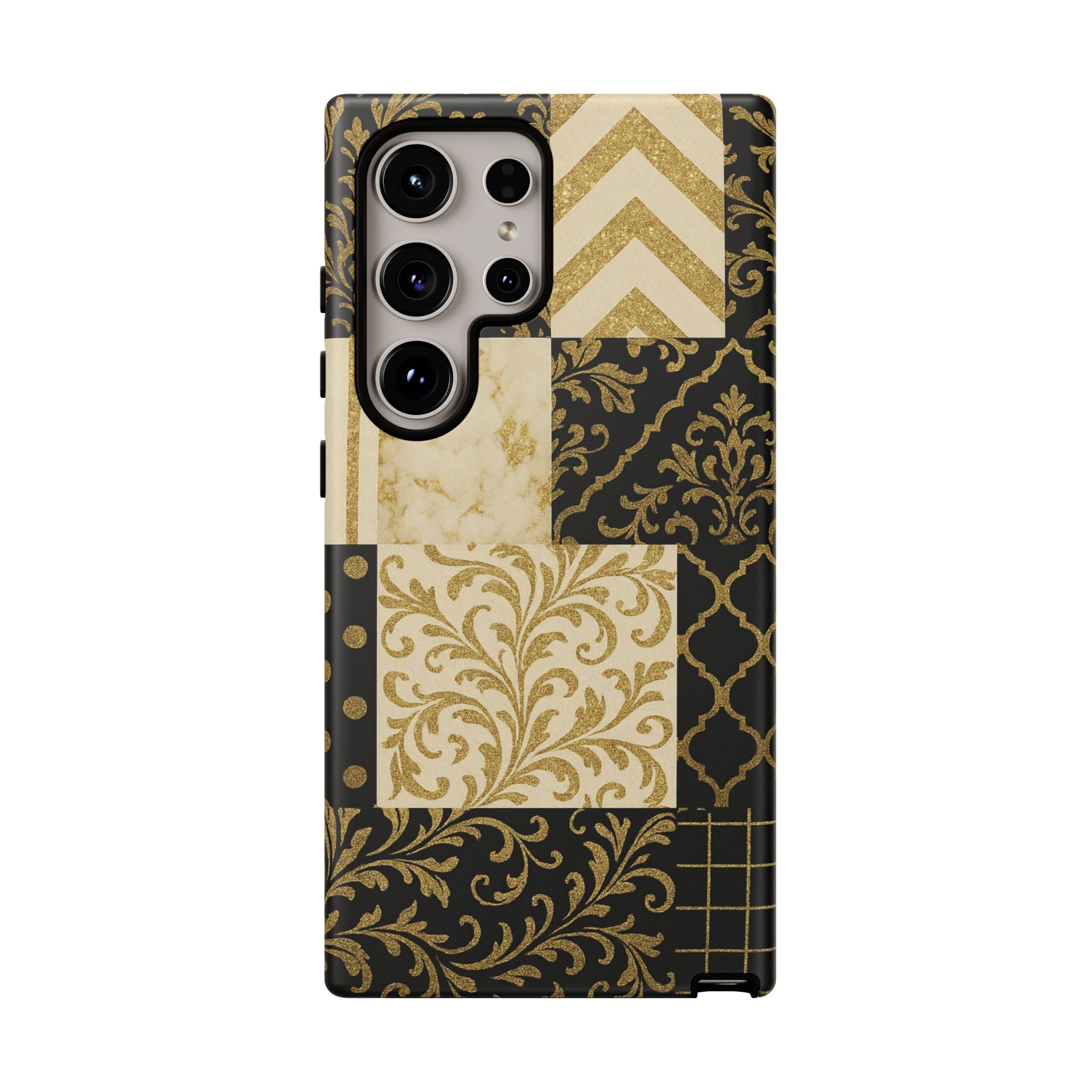 Phone Case, Luxury Black and Gold Festive Design for Christmas Gift, Holiday Decor, Tough Cases, Winter Celebration, Elegant iPhone Cover Samsung Galaxy S24 Ultra Matte