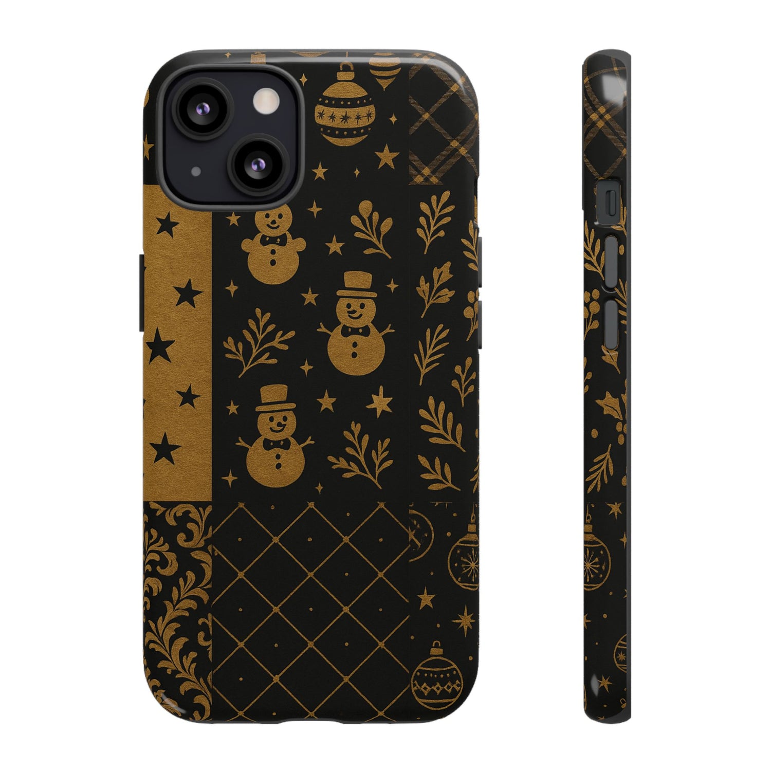 Black Festive Phone Case | Christmas Gift | Holiday Decor | Snowman Design | Tough Cases | Winter Celebration iPhone 13 Glossy