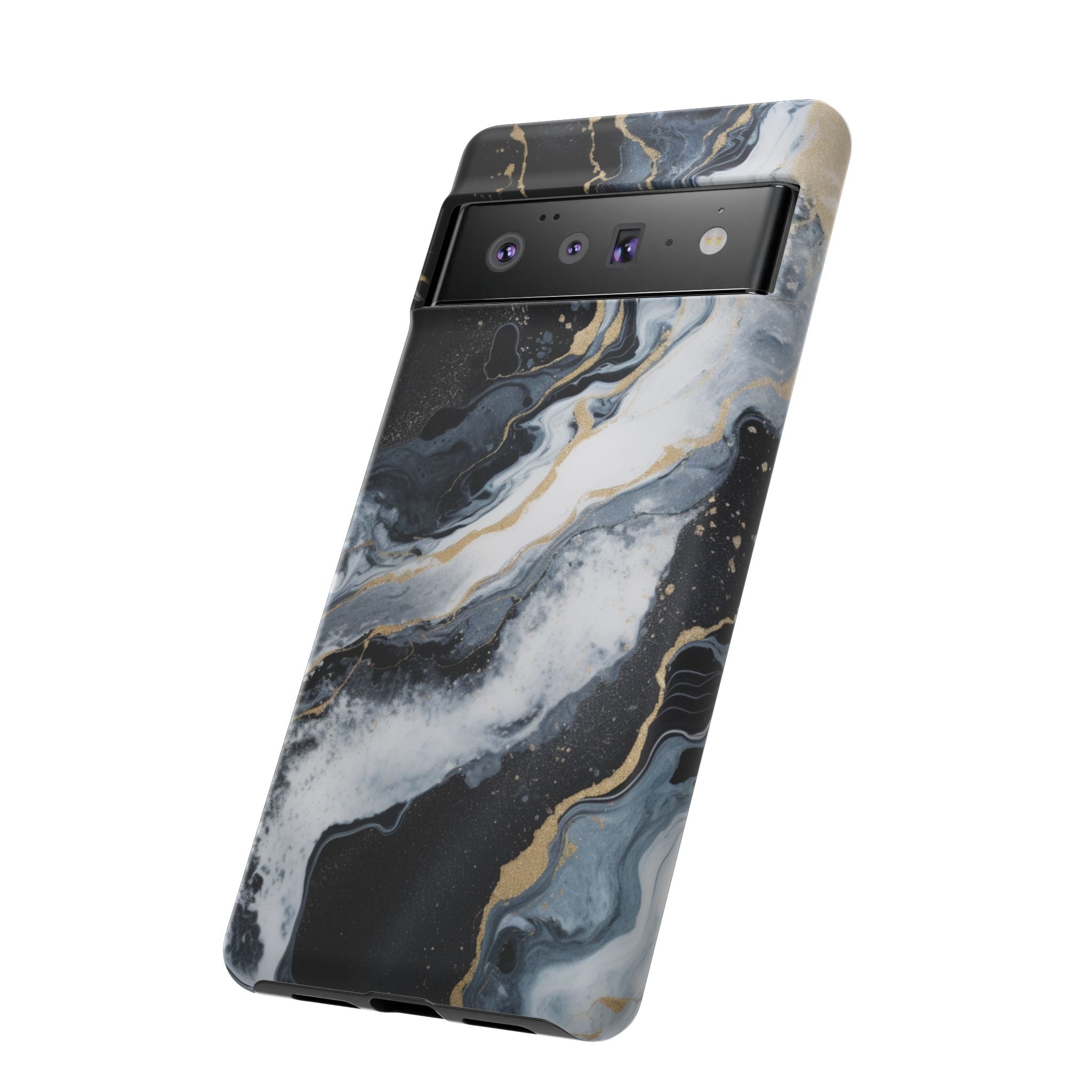 Celestial Marble Phone Case - Black & Gold Swirl Design