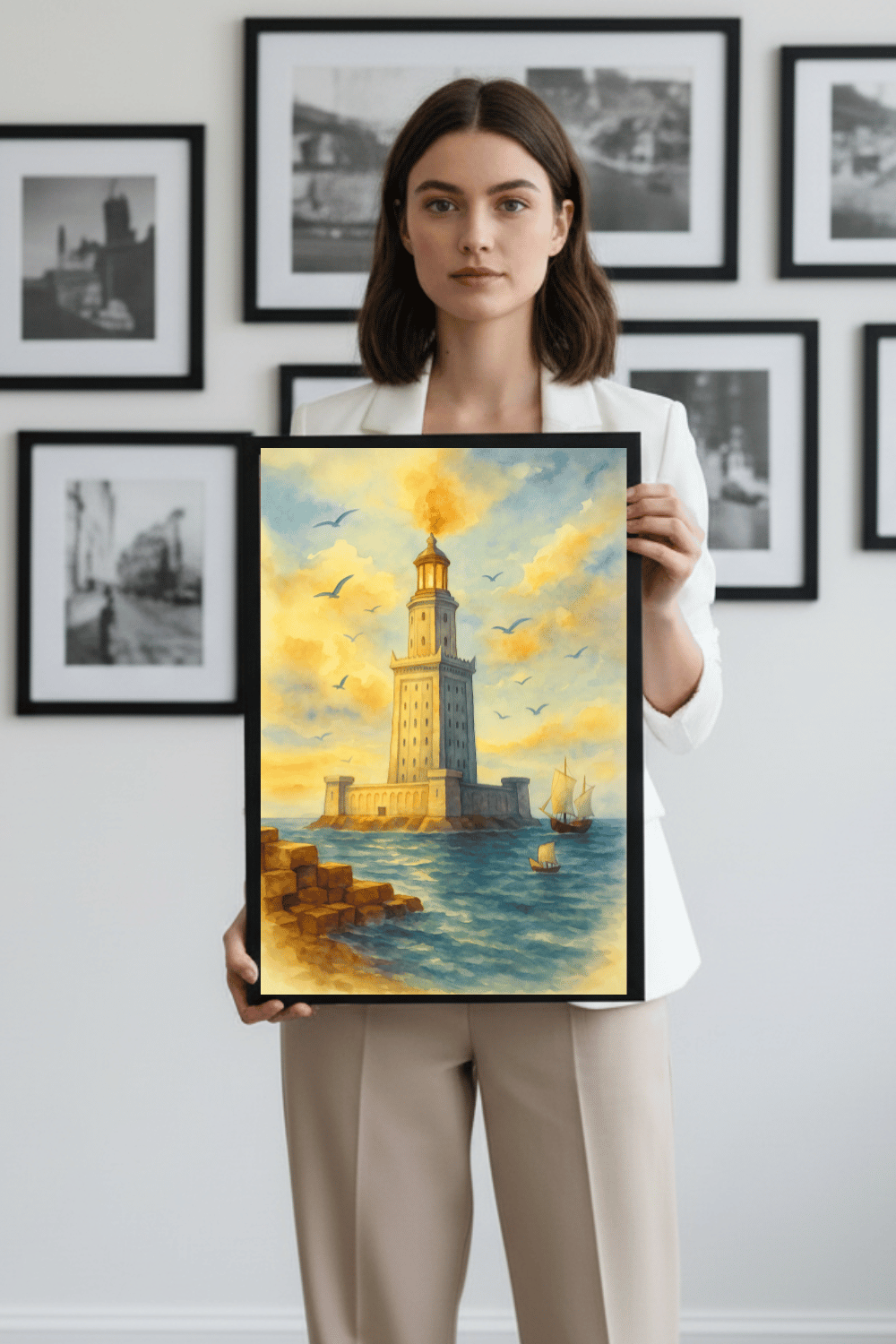 Lighthouse of Alexandria Watercolor Print: Pharos Wall Art