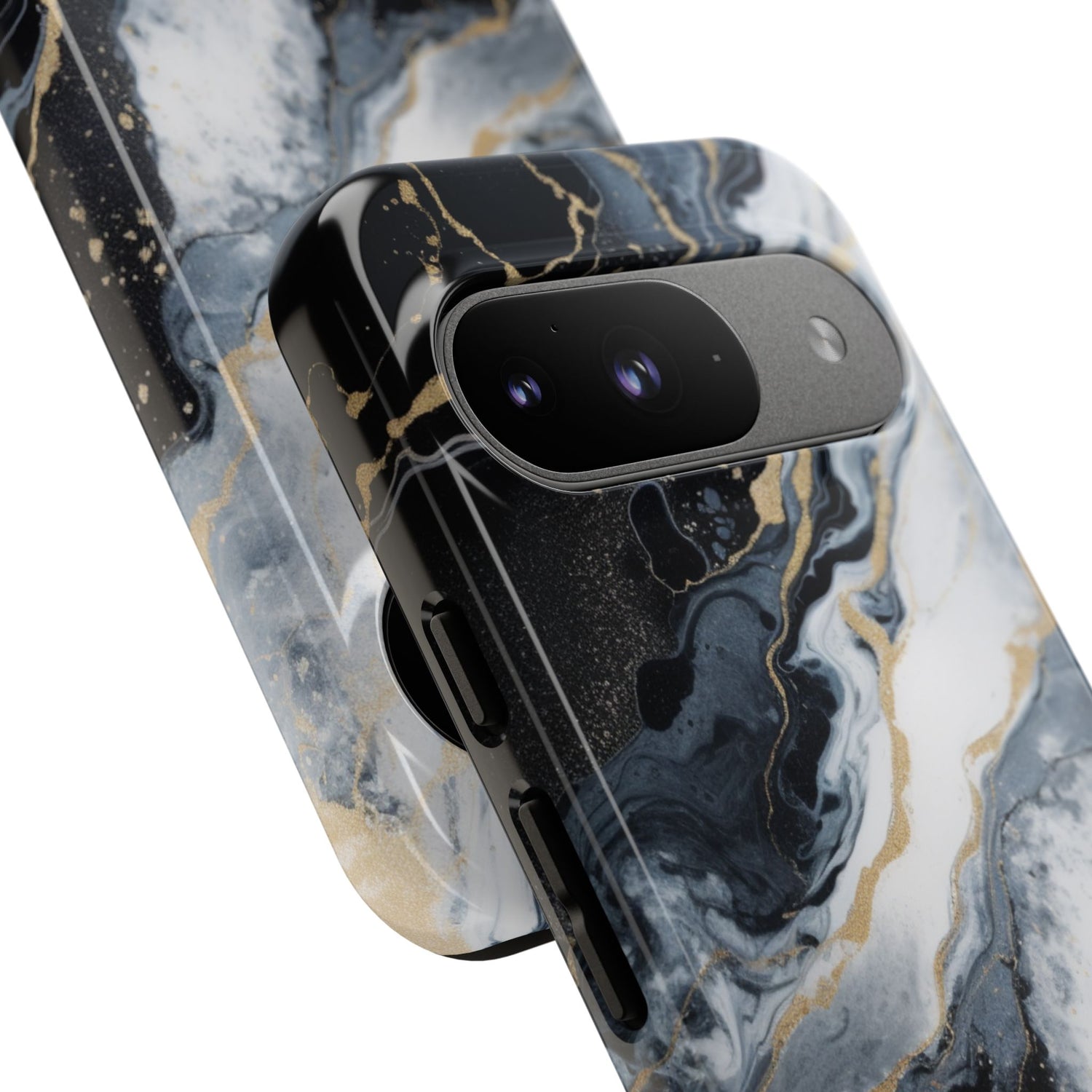 Celestial Marble Phone Case - Black & Gold Swirl Design