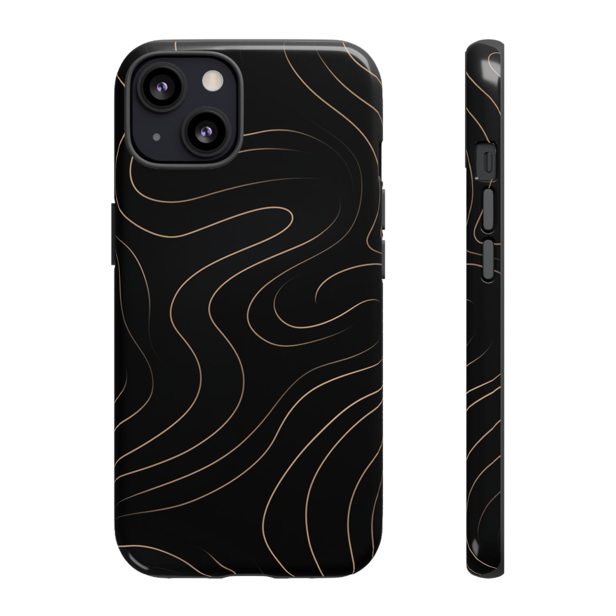 Noir Topograph - Black Minimalist Line Art Phone Case iPhone 13 Glossy
