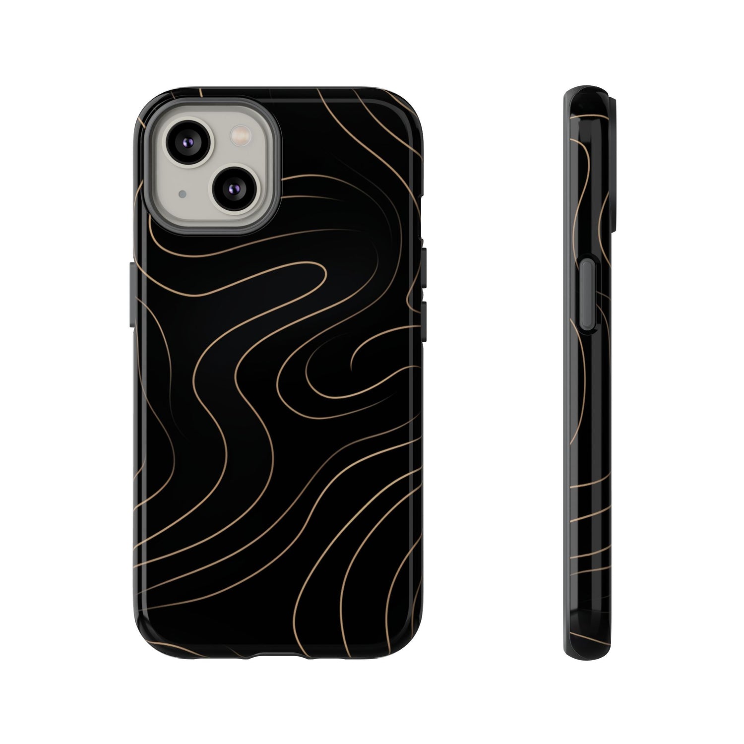 Noir Topograph - Black Minimalist Line Art Phone Case iPhone 14 Glossy