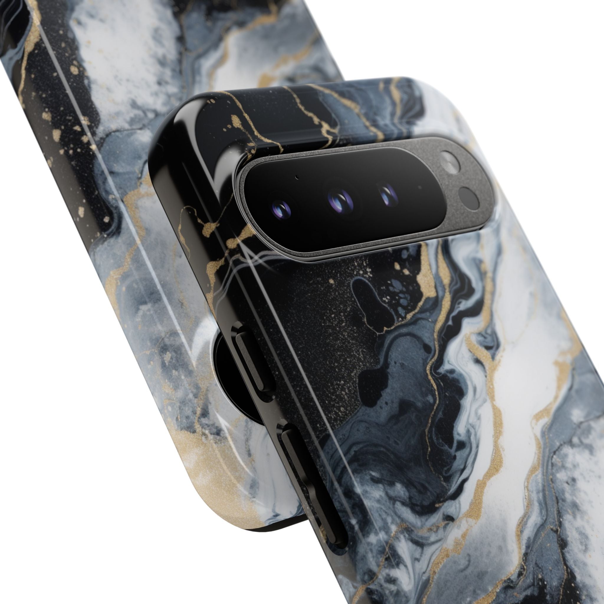 Celestial Marble Phone Case - Black & Gold Swirl Design