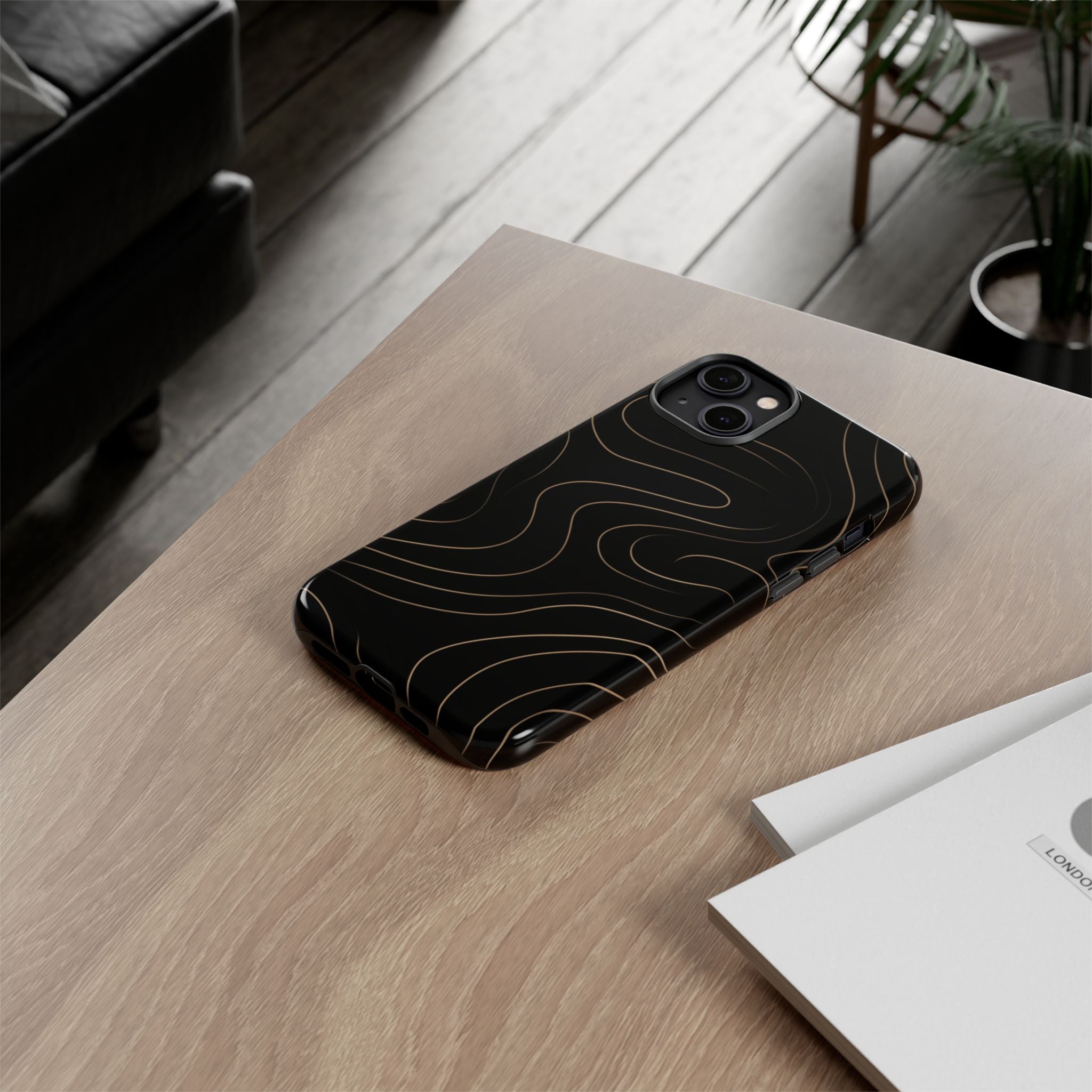 Noir Topograph - Black Minimalist Line Art Phone Case