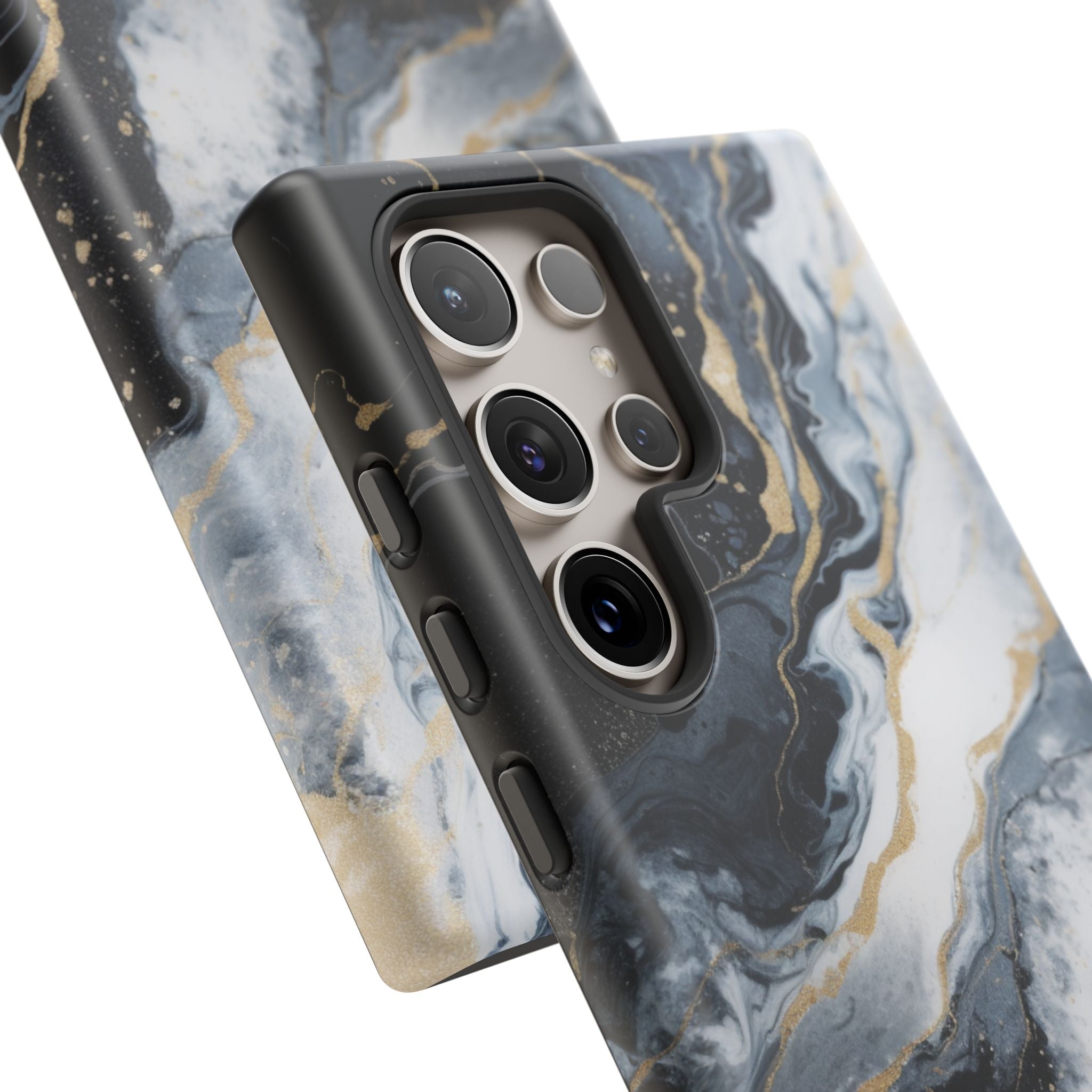 Celestial Marble Phone Case - Black & Gold Swirl Design