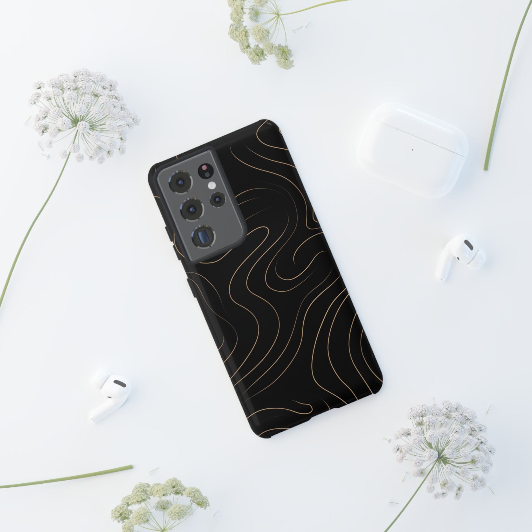 Noir Topograph - Black Minimalist Line Art Phone Case