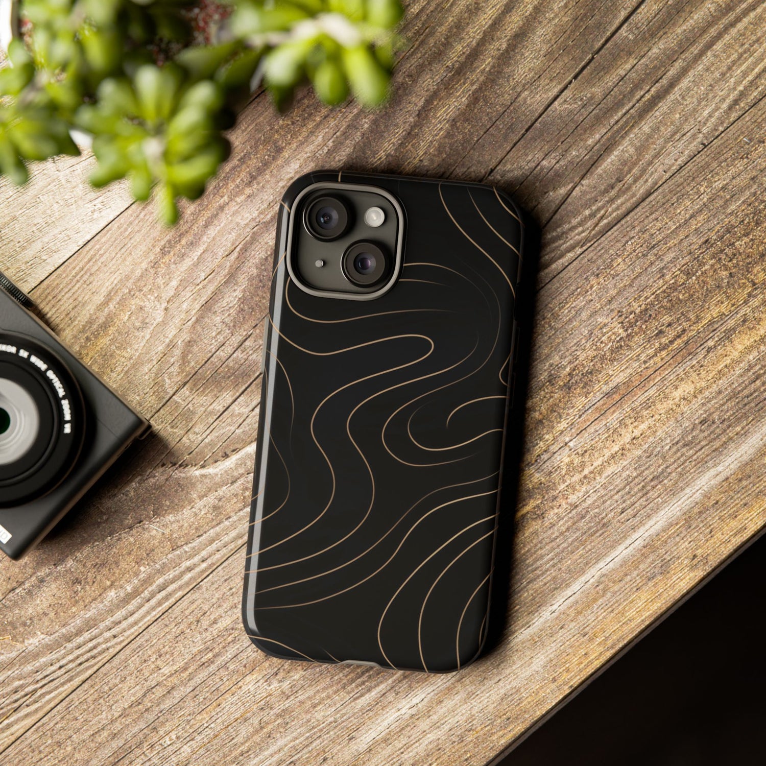 Noir Topograph - Black Minimalist Line Art Phone Case