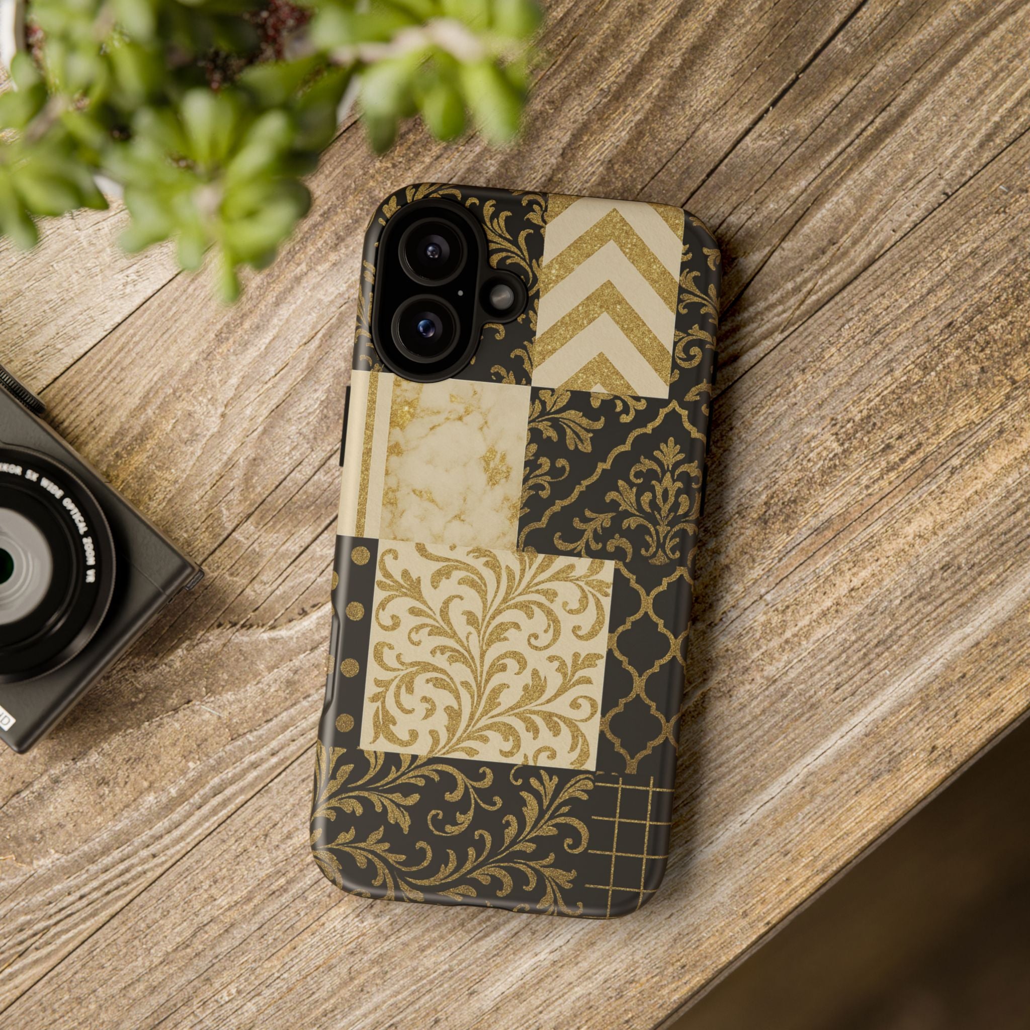 Phone Case, Luxury Black and Gold Festive Design for Christmas Gift, Holiday Decor, Tough Cases, Winter Celebration, Elegant iPhone Cover