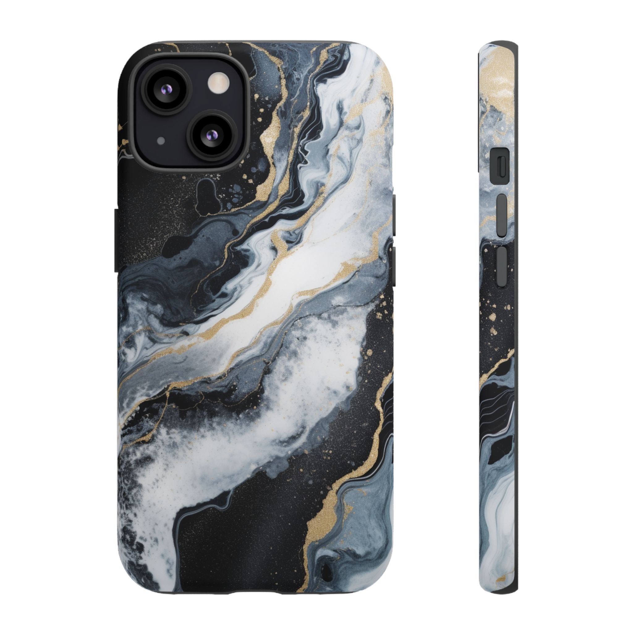 Celestial Marble Phone Case - Black & Gold Swirl Design iPhone 13 Matte