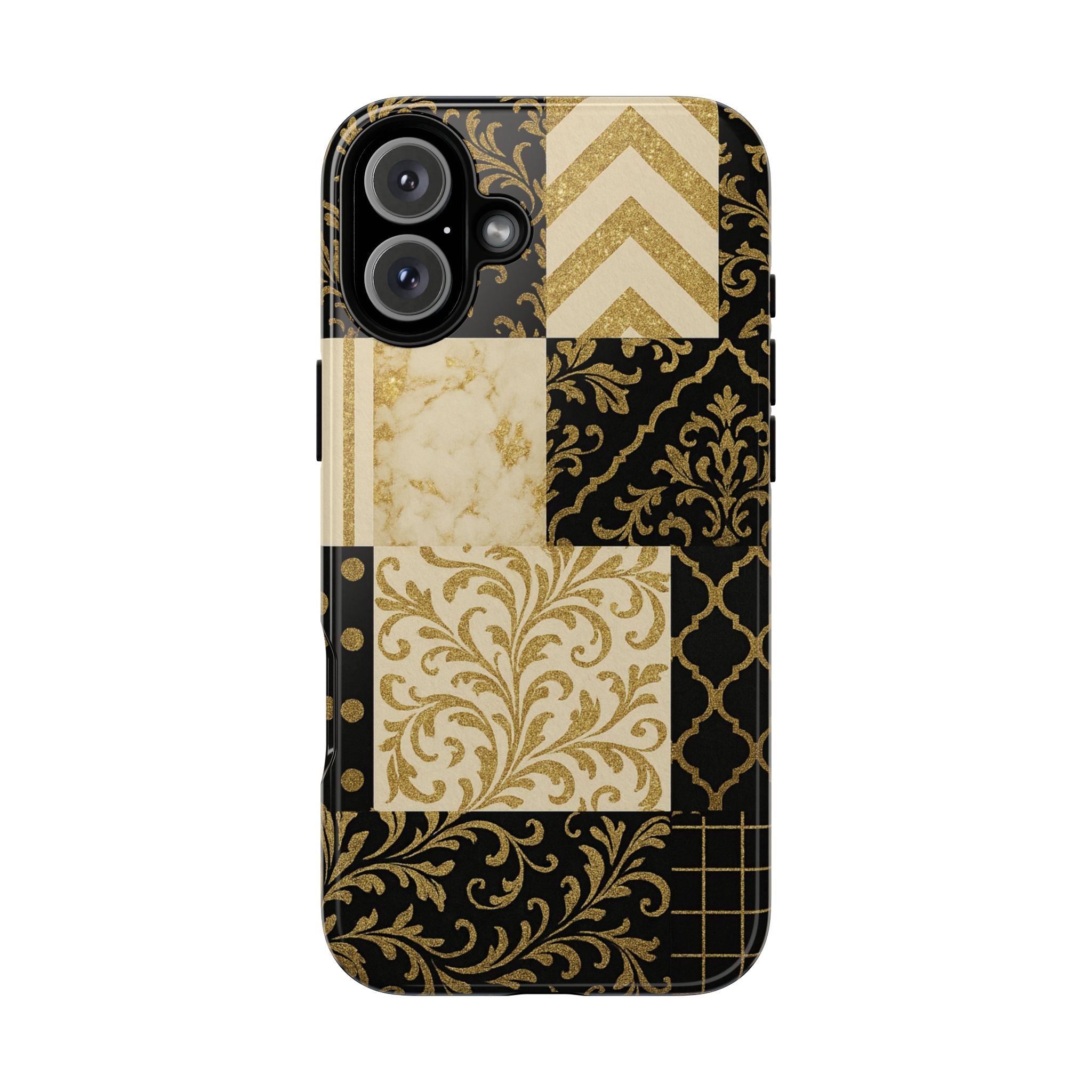 Phone Case, Luxury Black and Gold Festive Design for Christmas Gift, Holiday Decor, Tough Cases, Winter Celebration, Elegant iPhone Cover iPhone 16 Plus Glossy