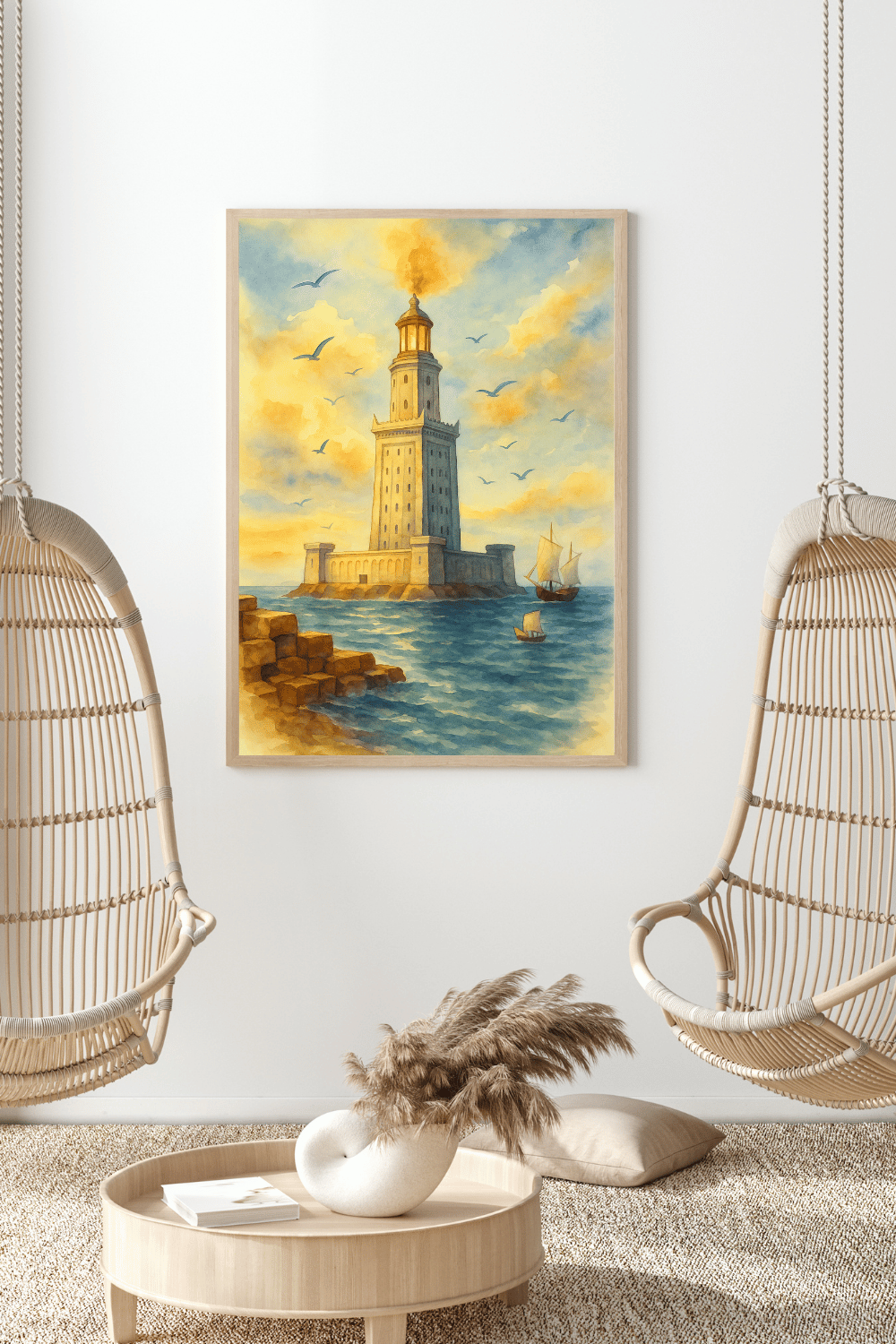 Lighthouse of Alexandria Watercolor Print: Pharos Wall Art