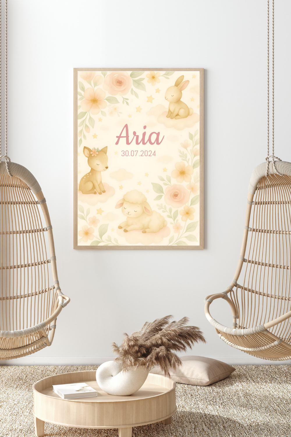 Personalised Woodland Baby Animal Nursery Print - Custom Name Poster