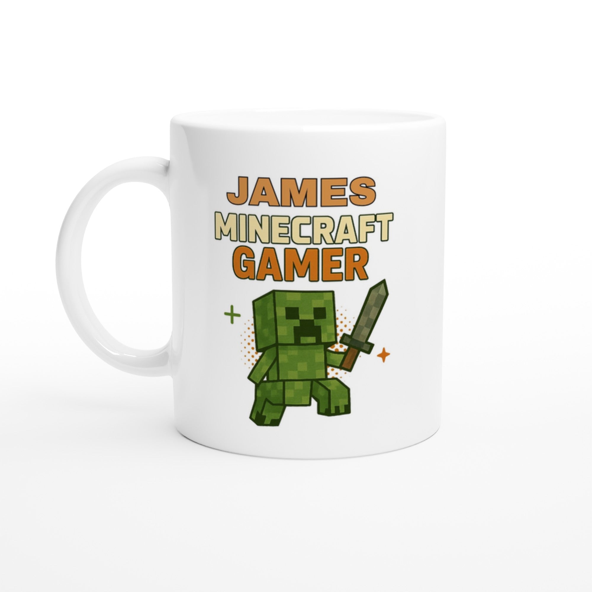 Personalized Minecraft Gamer Mug - Custom 11oz Ceramic Coffee Cup for Gamers Ceramic White