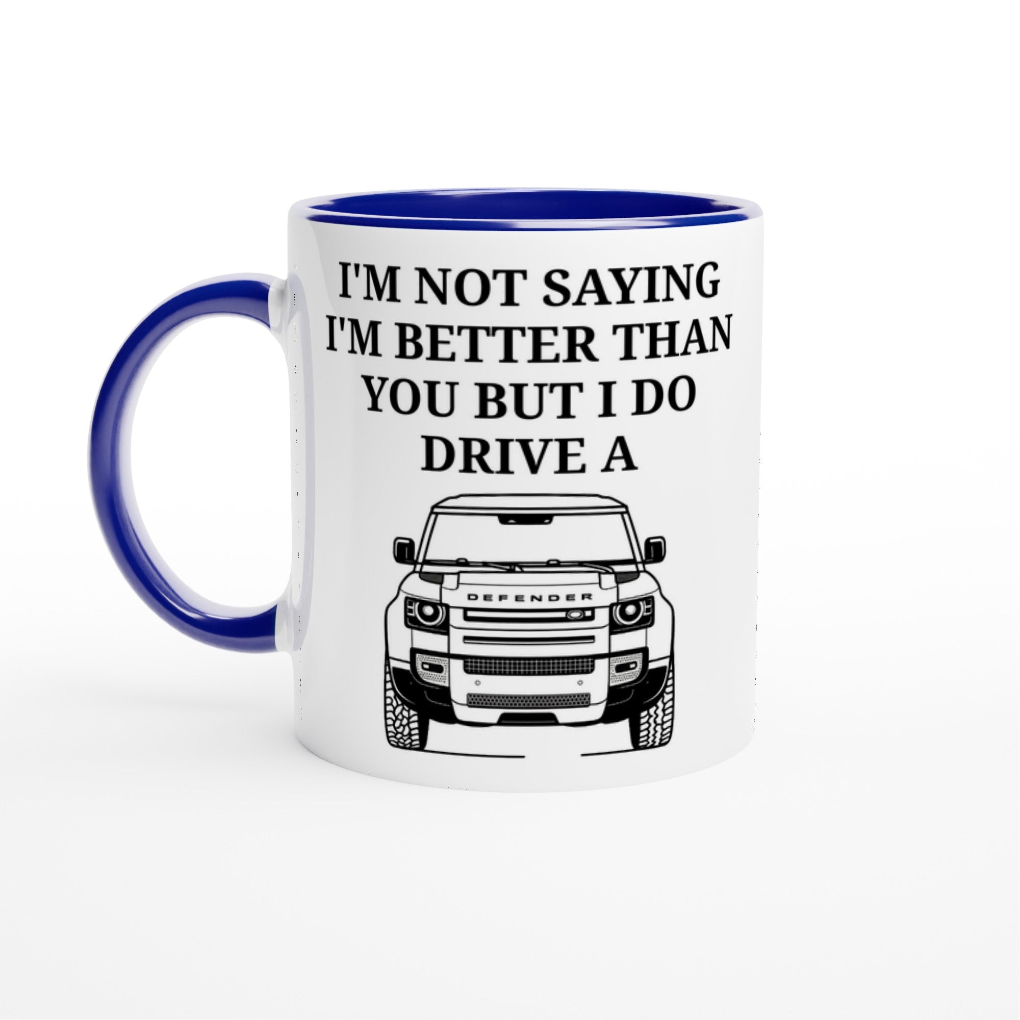 Funny Defender Mug – 11oz Luxury Car Driver Gift, Bold Statement Coffee Cup, Land Rover, Range Rover Lover Gift for Him or Her Ceramic Blue